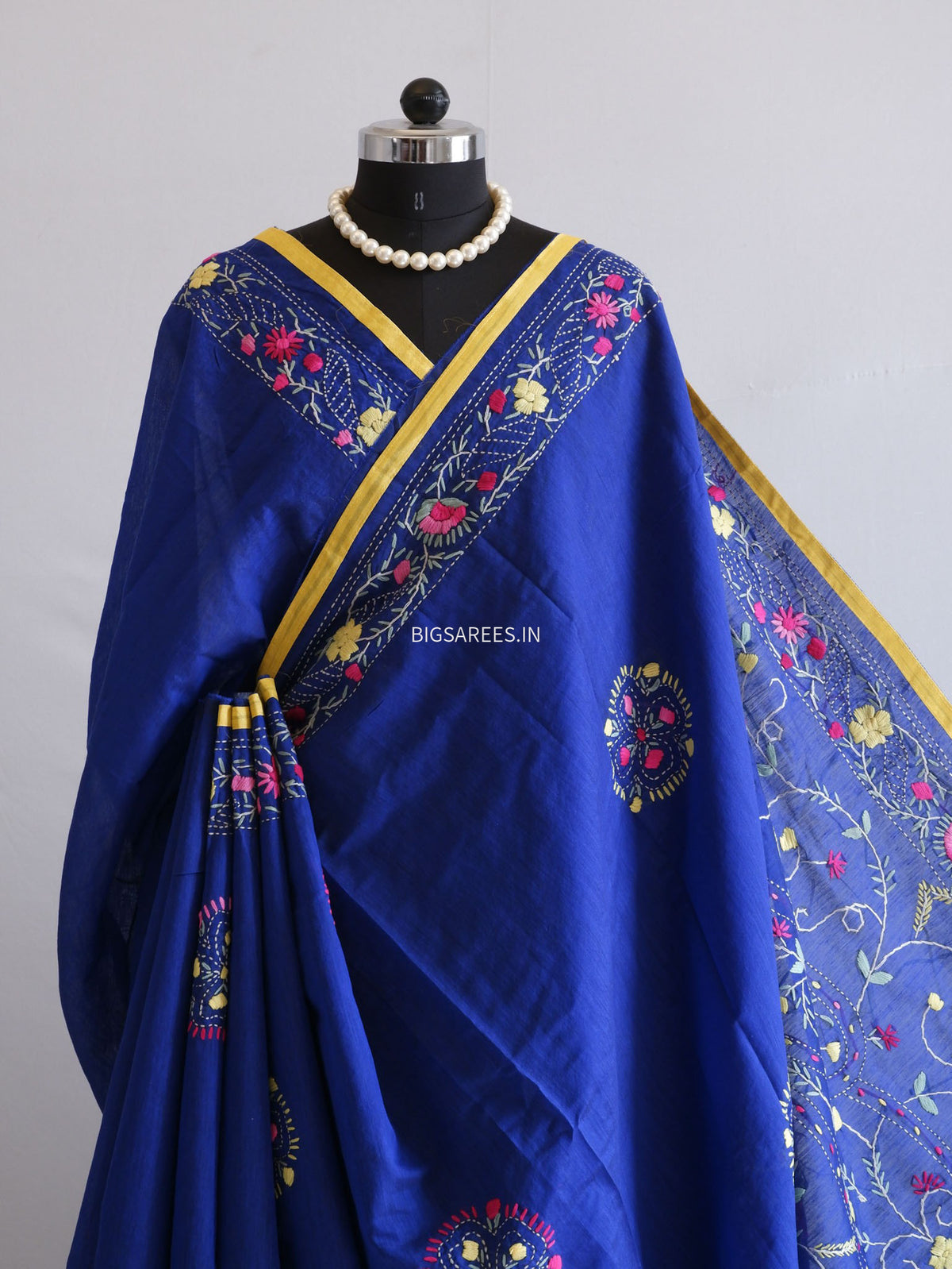 Phulkari Hand-Embroidered Saree | Chanderi Silk | Royal Blue