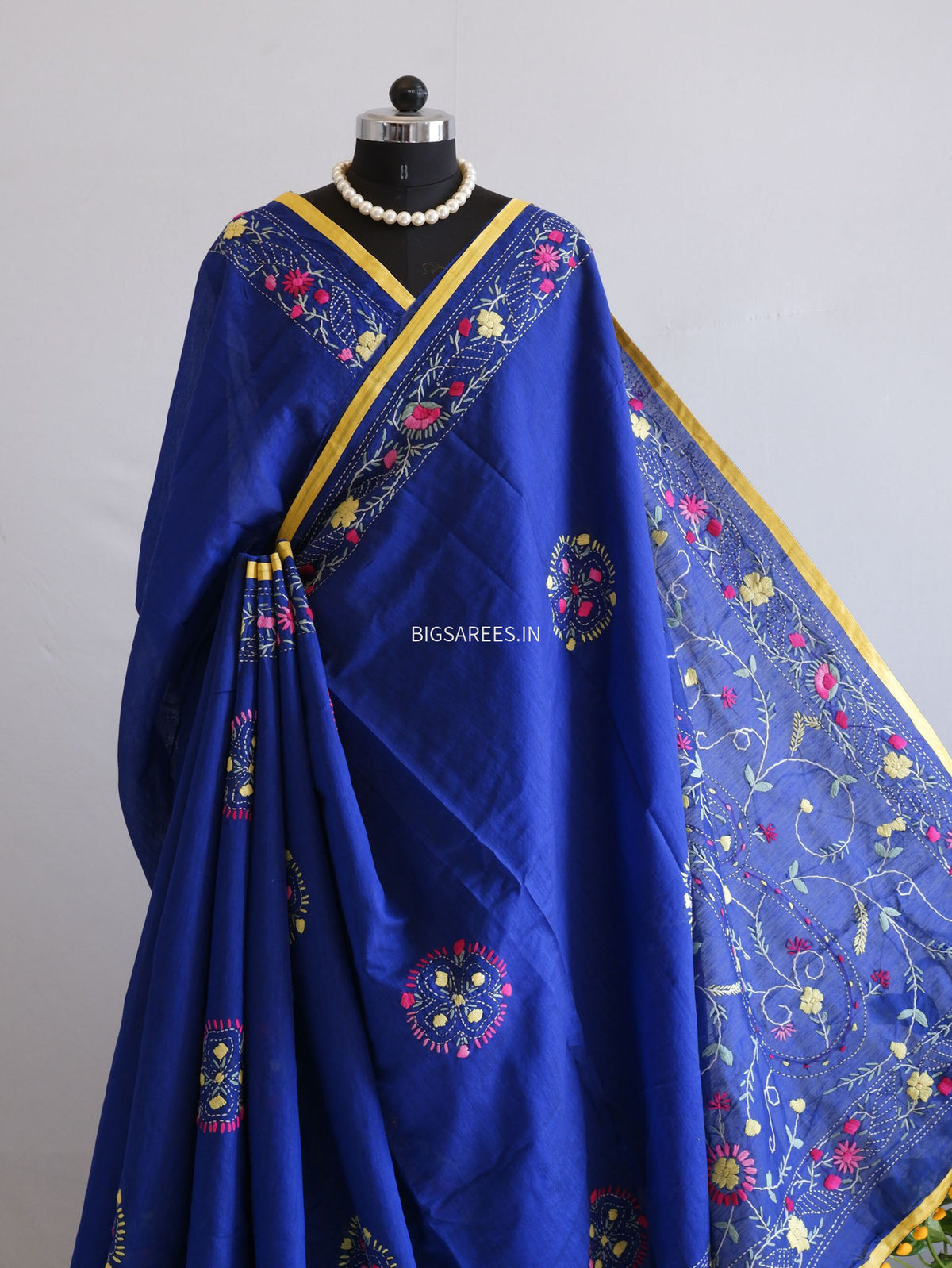 Phulkari Hand-Embroidered Saree | Chanderi Silk | Royal Blue