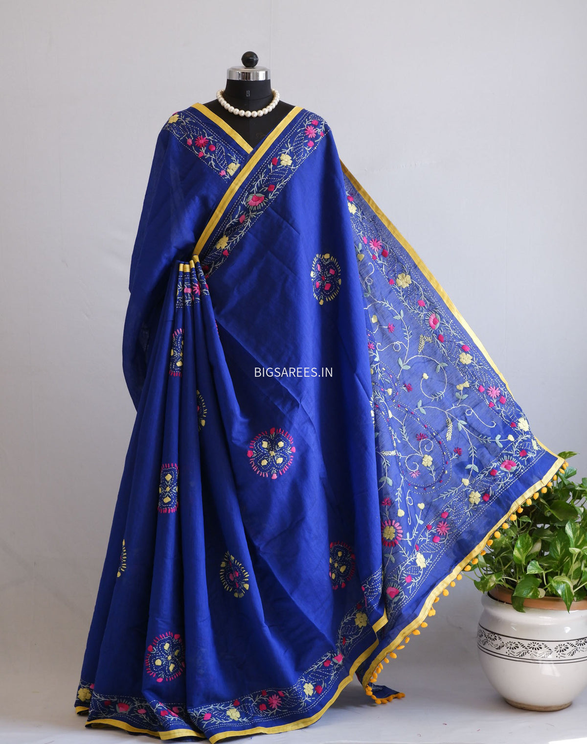Phulkari Hand-Embroidered Saree | Chanderi Silk | Royal Blue