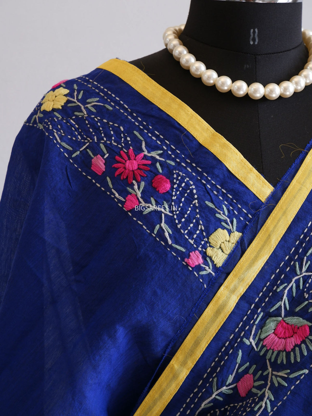 Phulkari Hand-Embroidered Saree | Chanderi Silk | Royal Blue