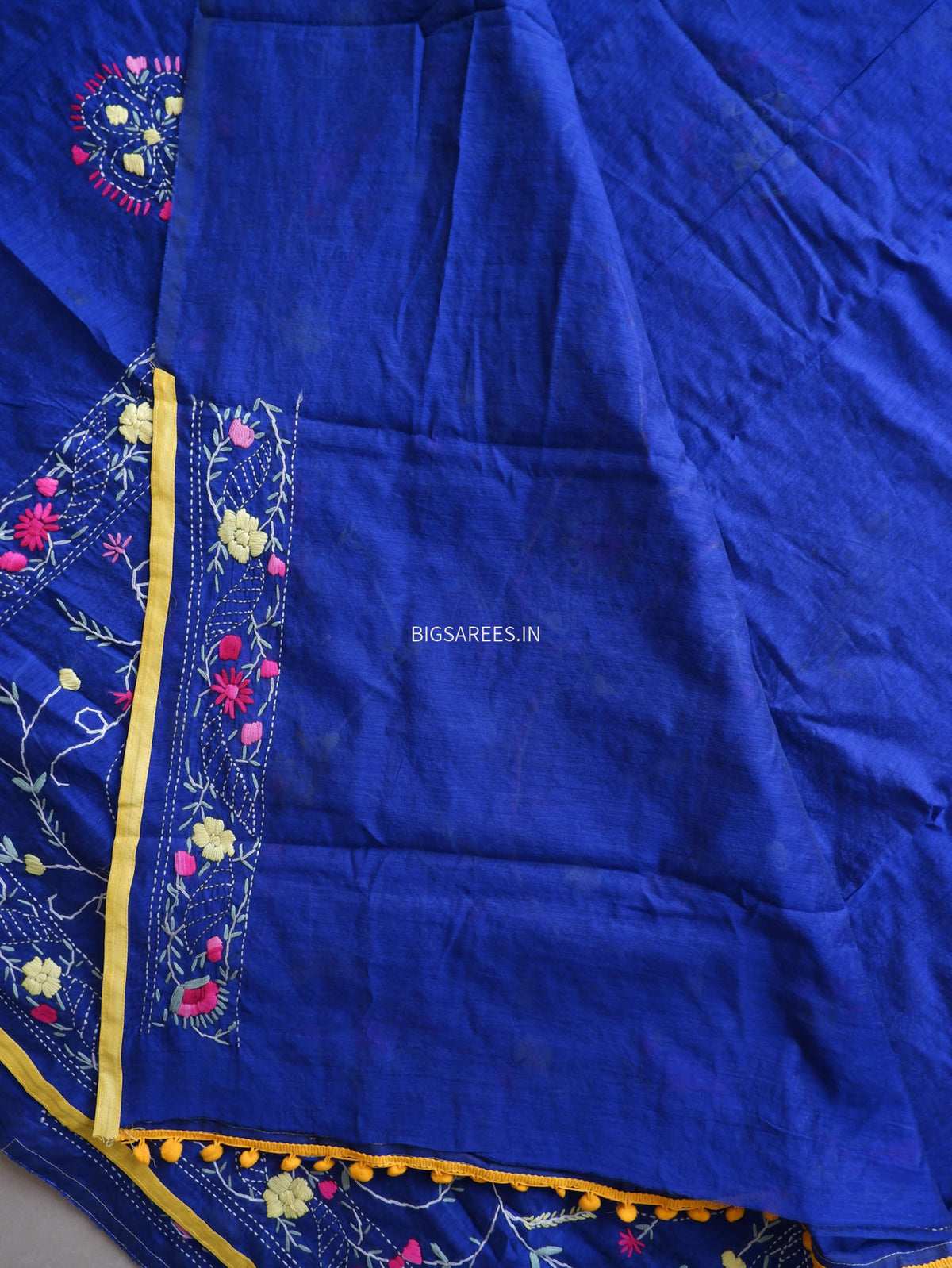 Phulkari Hand-Embroidered Saree | Chanderi Silk | Royal Blue