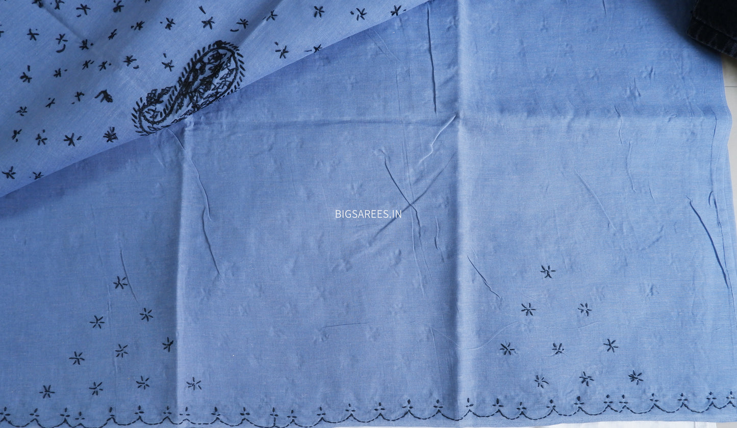 Chikankari Hand-Embroidered Saree | Cotton | Grey