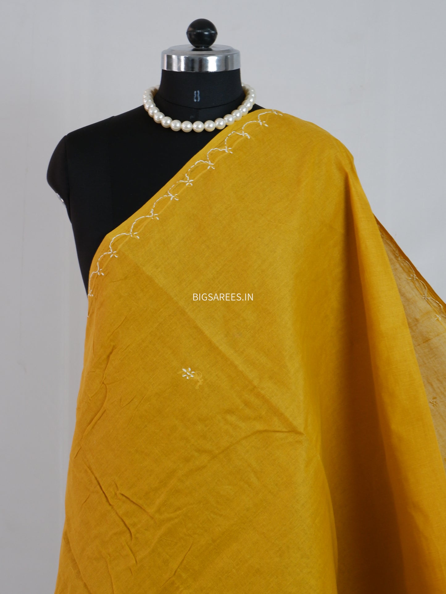 Chikankari Hand-Embroidered Saree | Cotton | Mustard