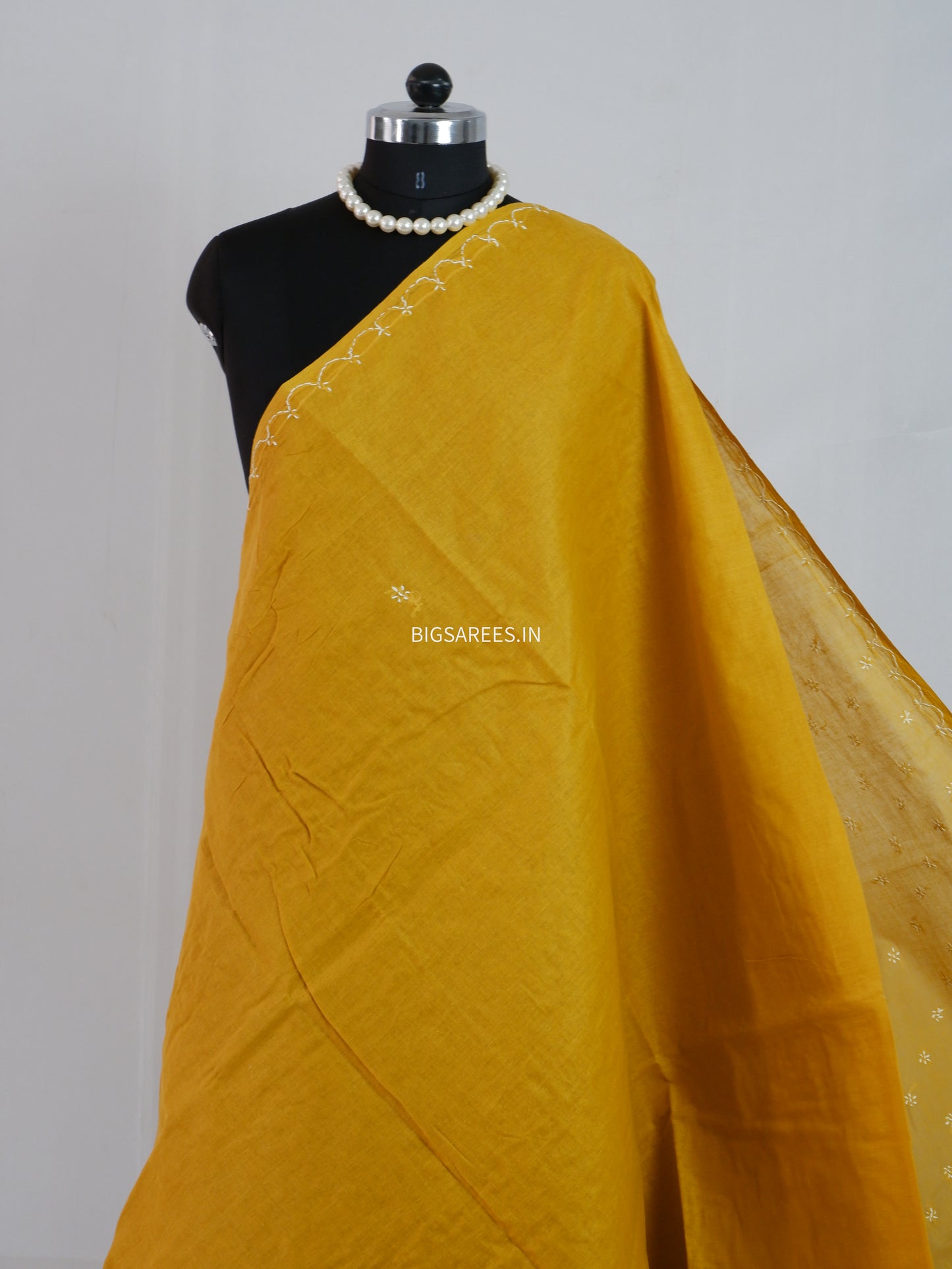 Chikankari Hand-Embroidered Saree | Cotton | Mustard