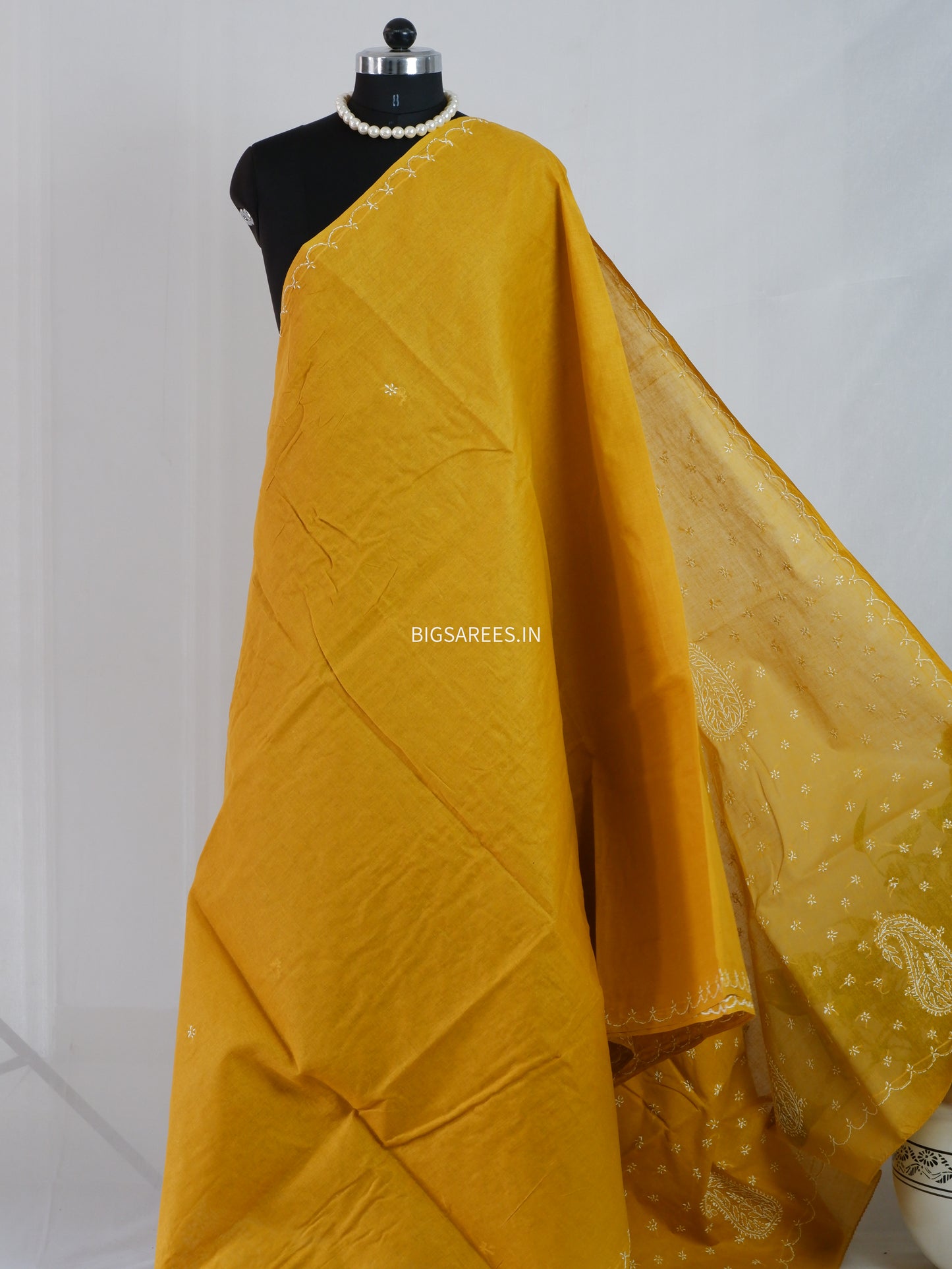 Chikankari Hand-Embroidered Saree | Cotton | Mustard