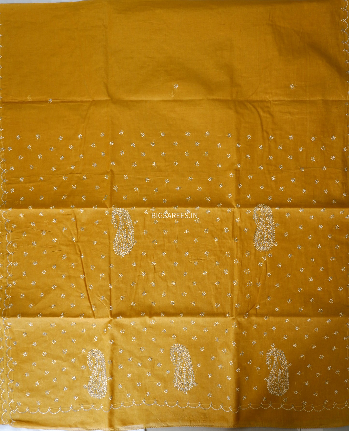Chikankari Hand-Embroidered Saree | Cotton | Mustard