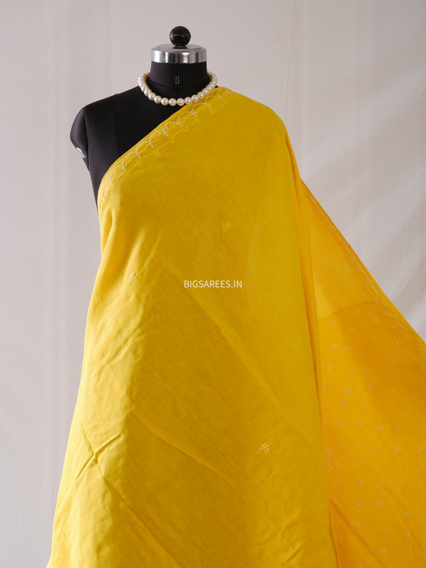 Chikankari Hand-Embroidered Saree | Cotton | Yellow