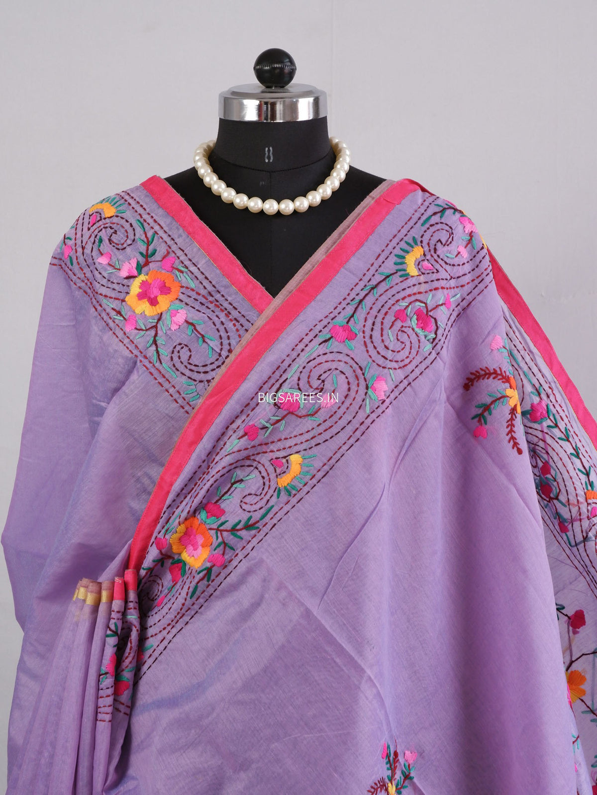 Phulkari Hand-Embroidered Saree | Chanderi Silk | Lilac