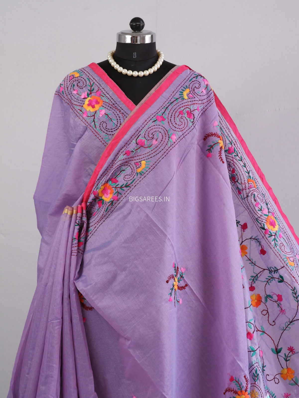 Phulkari Hand-Embroidered Saree | Chanderi Silk | Lilac