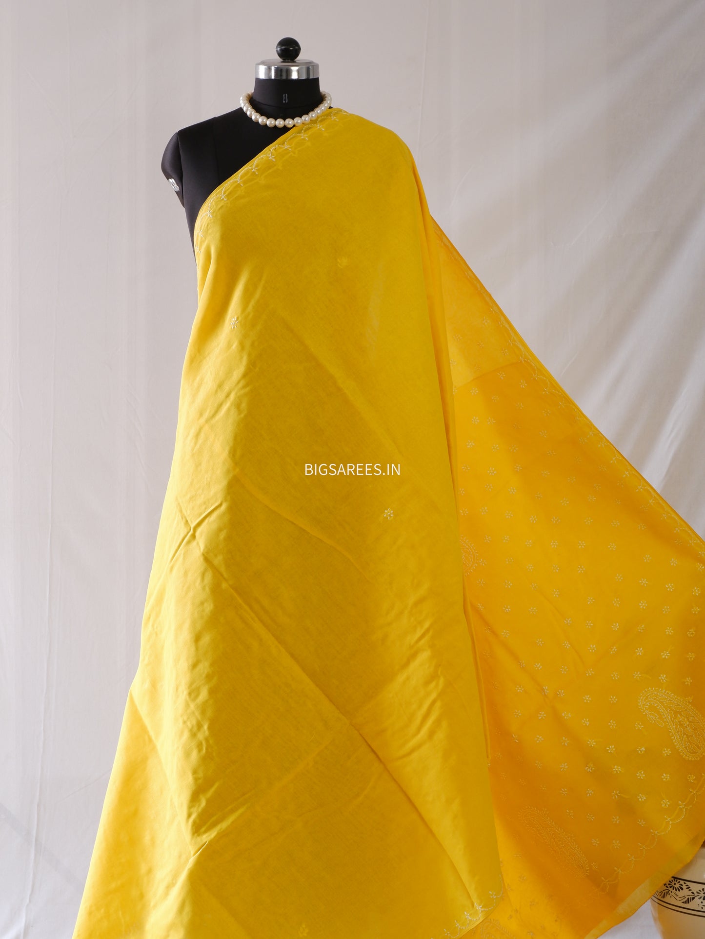 Chikankari Hand-Embroidered Saree | Cotton | Yellow