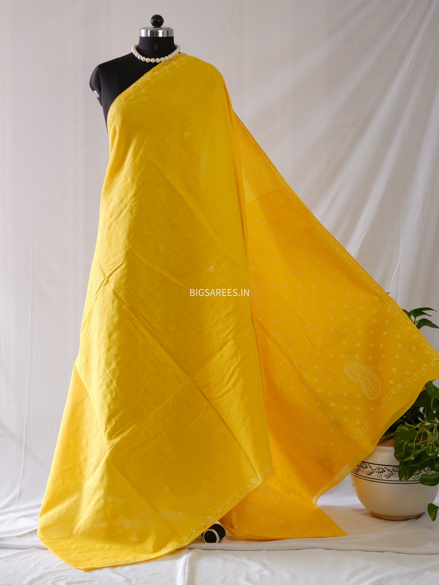 Chikankari Hand-Embroidered Saree | Cotton | Yellow