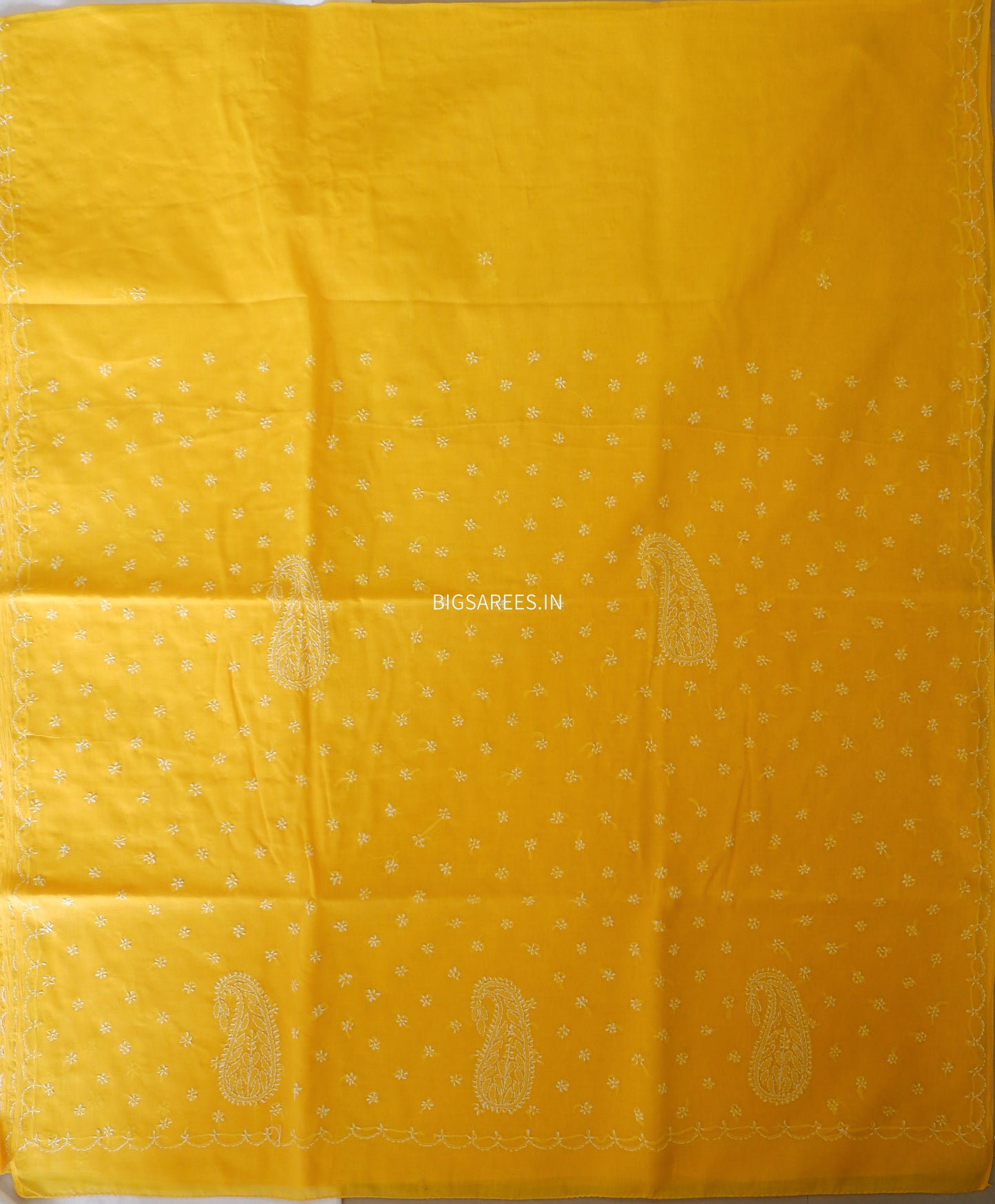 Chikankari Hand-Embroidered Saree | Cotton | Yellow