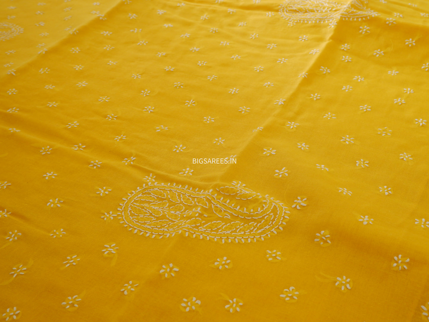 Chikankari Hand-Embroidered Saree | Cotton | Yellow