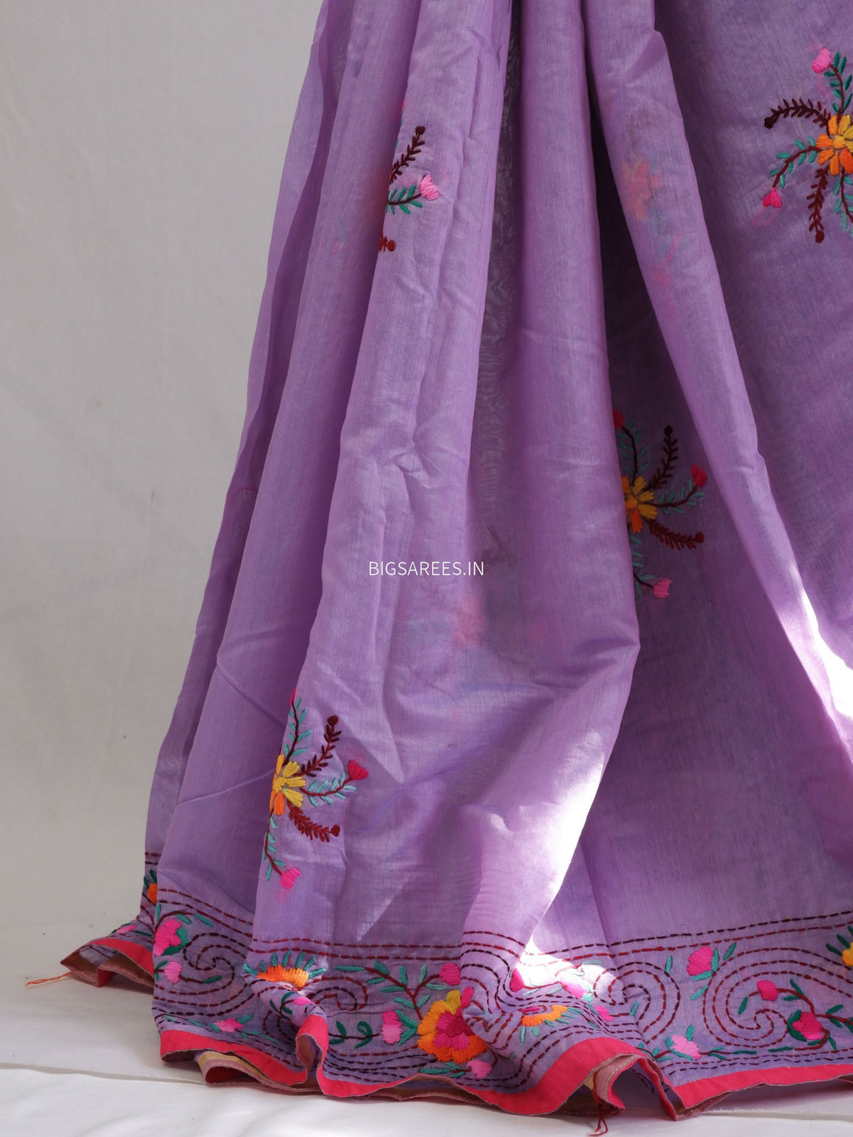 Phulkari Hand-Embroidered Saree | Chanderi Silk | Lilac