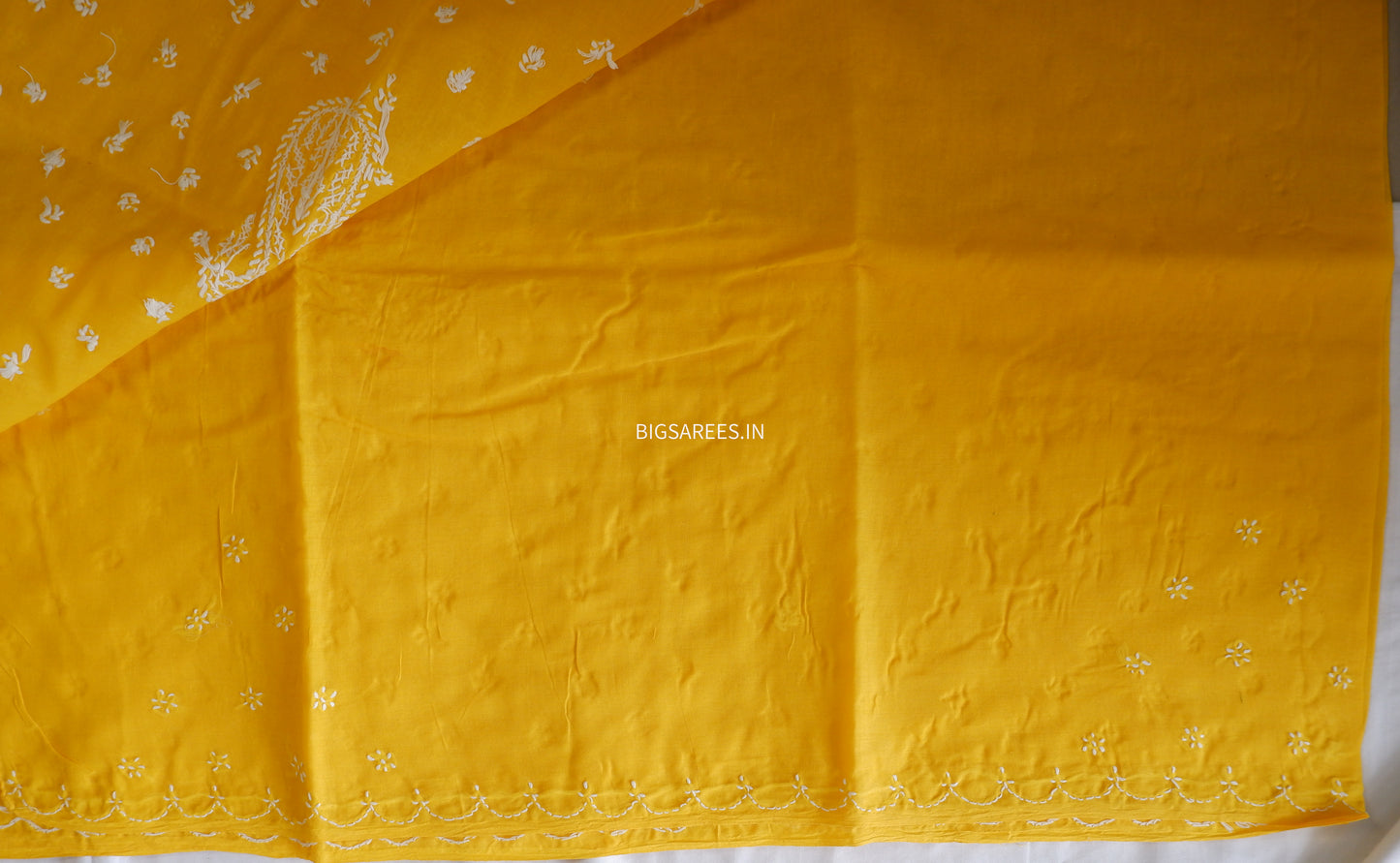 Chikankari Hand-Embroidered Saree | Cotton | Yellow
