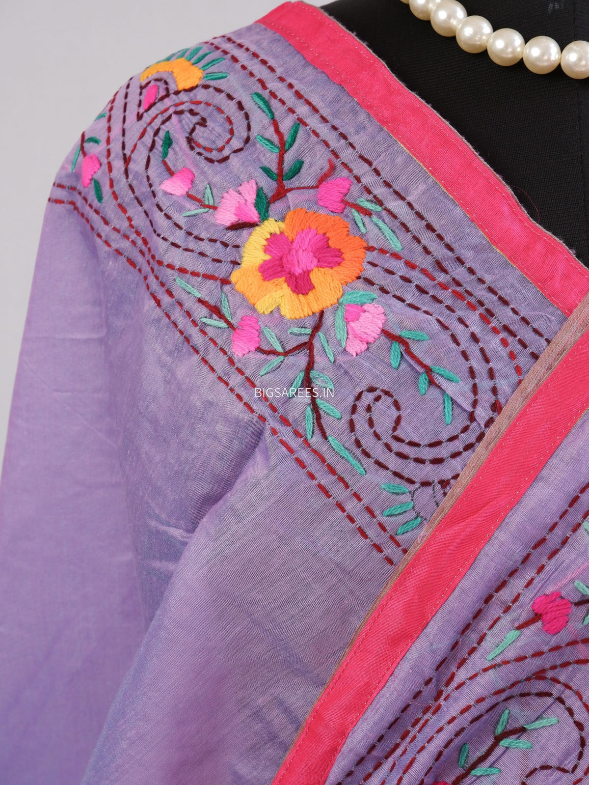Phulkari Hand-Embroidered Saree | Chanderi Silk | Lilac