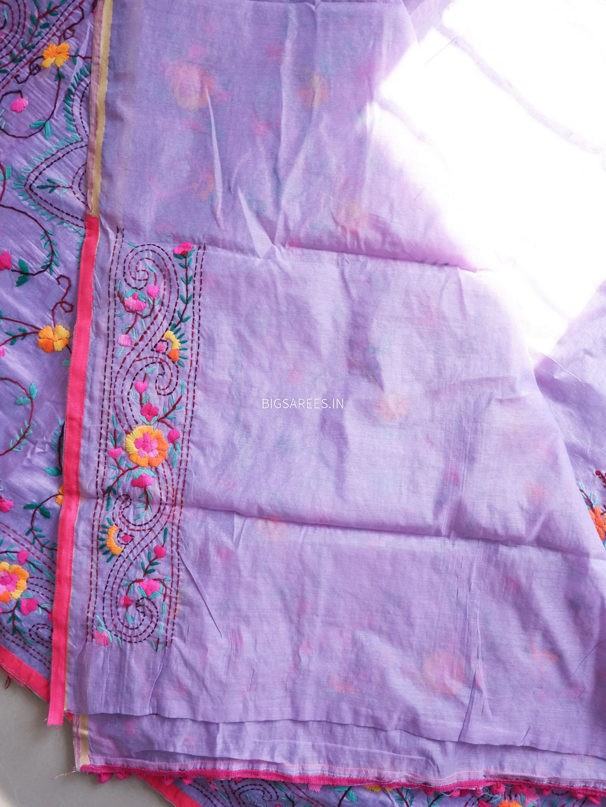 Phulkari Hand-Embroidered Saree | Chanderi Silk | Lilac