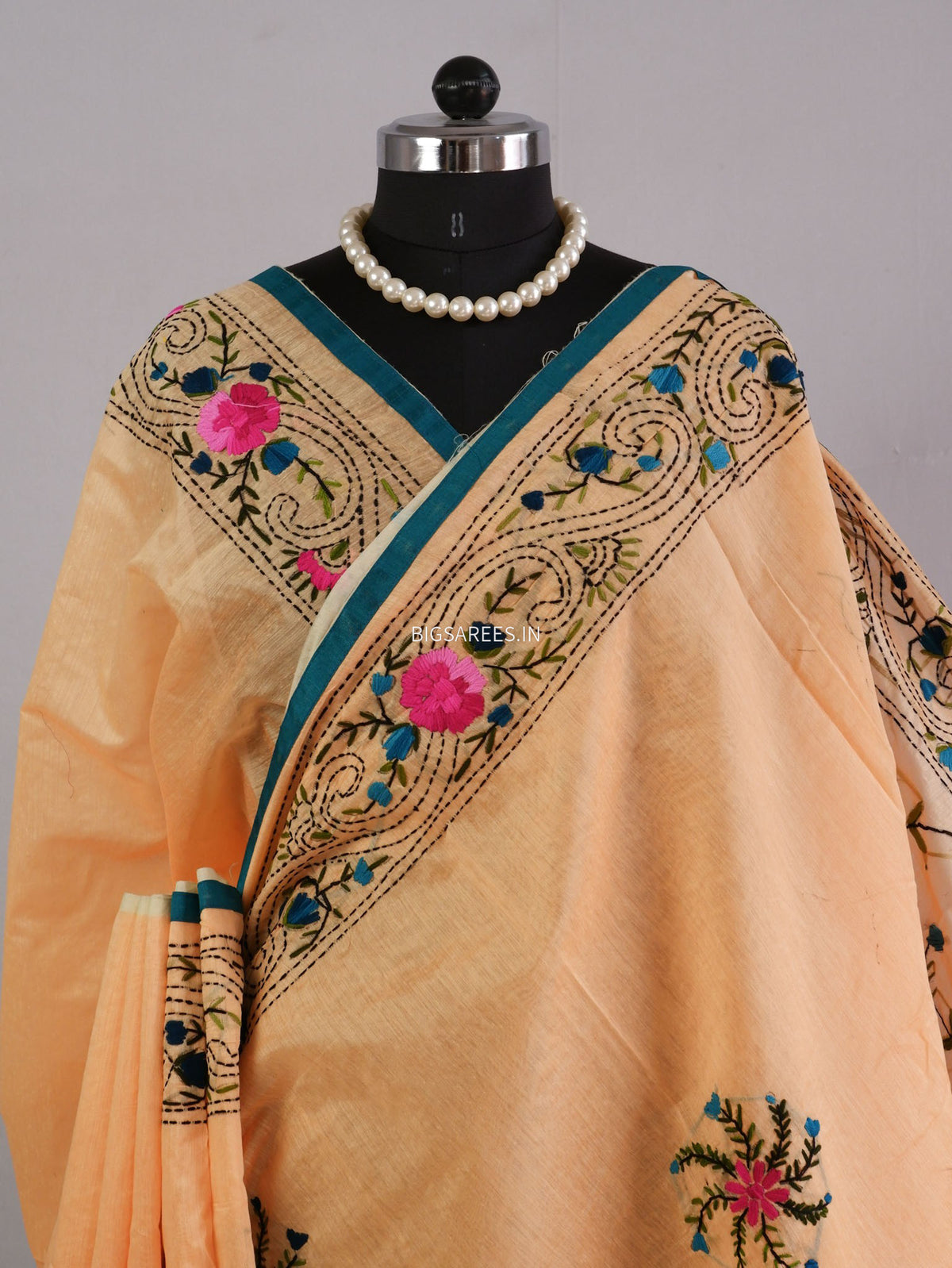 Phulkari Hand-Embroidered Saree | Chanderi Silk | Yellow Orange