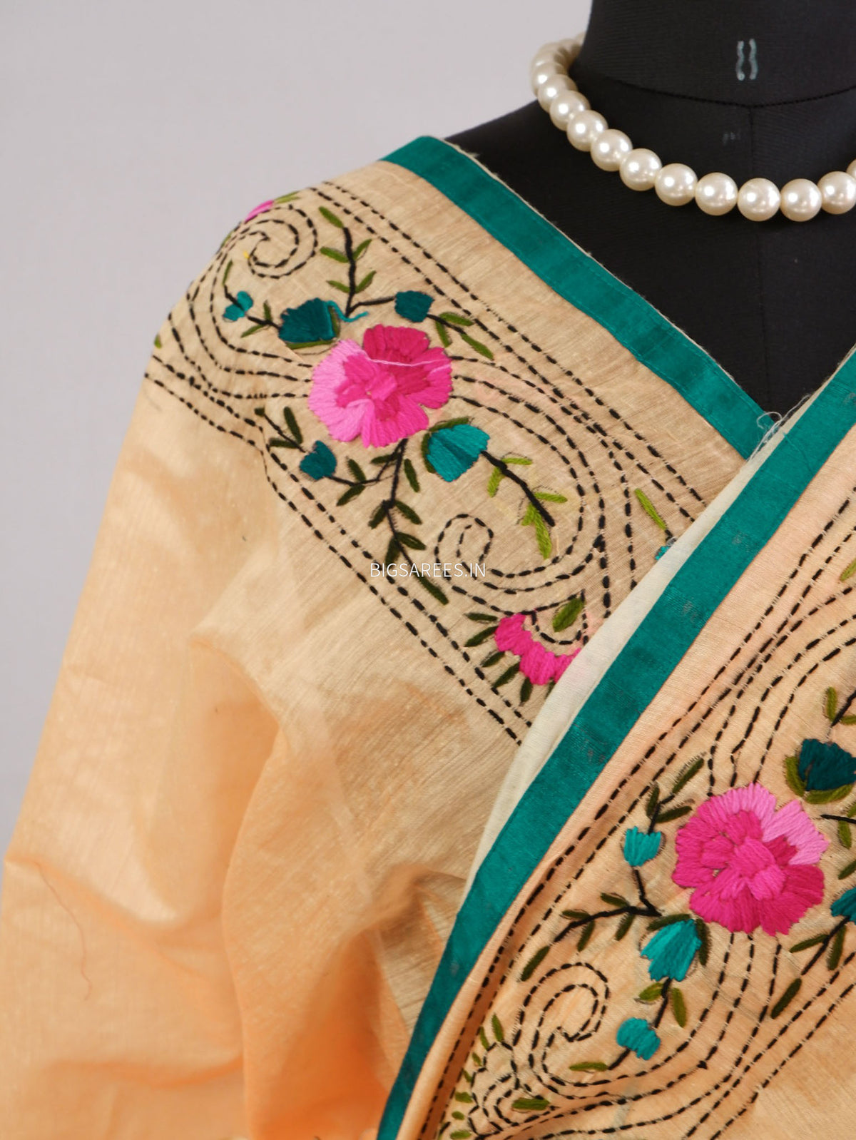 Phulkari Hand-Embroidered Saree | Chanderi Silk | Yellow Orange