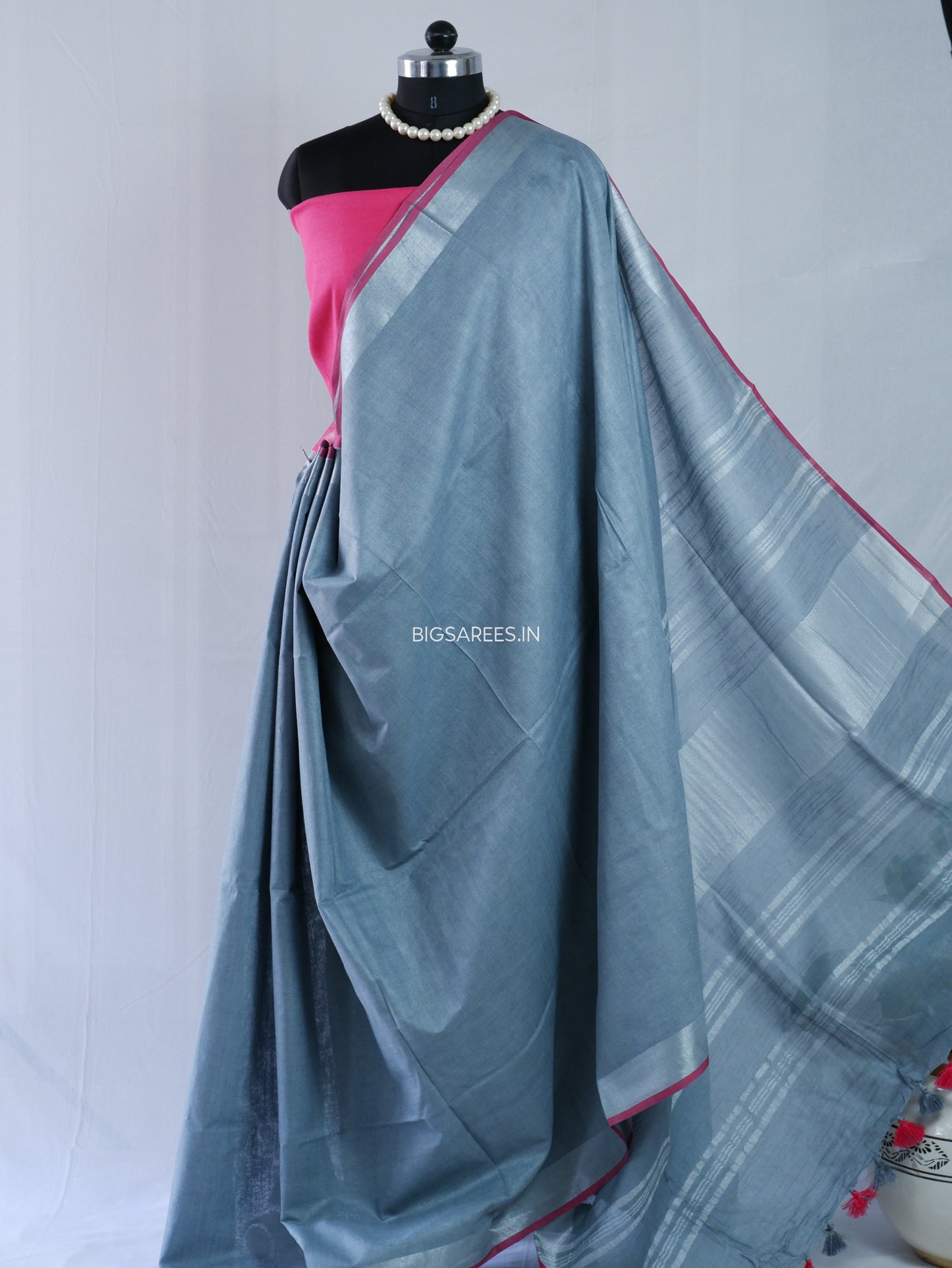 Cotton Linen Saree | Grey