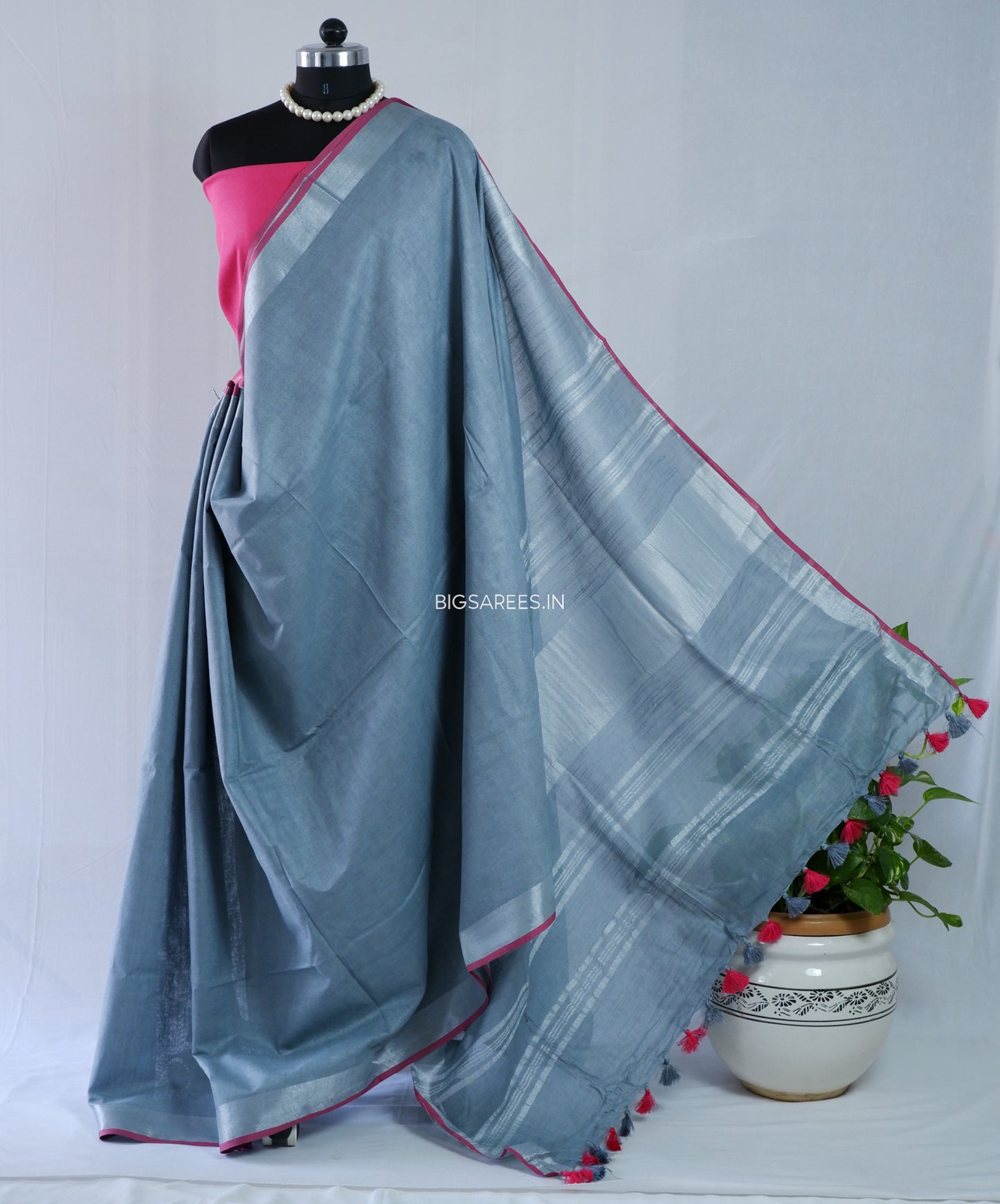 Cotton Linen Saree | Grey