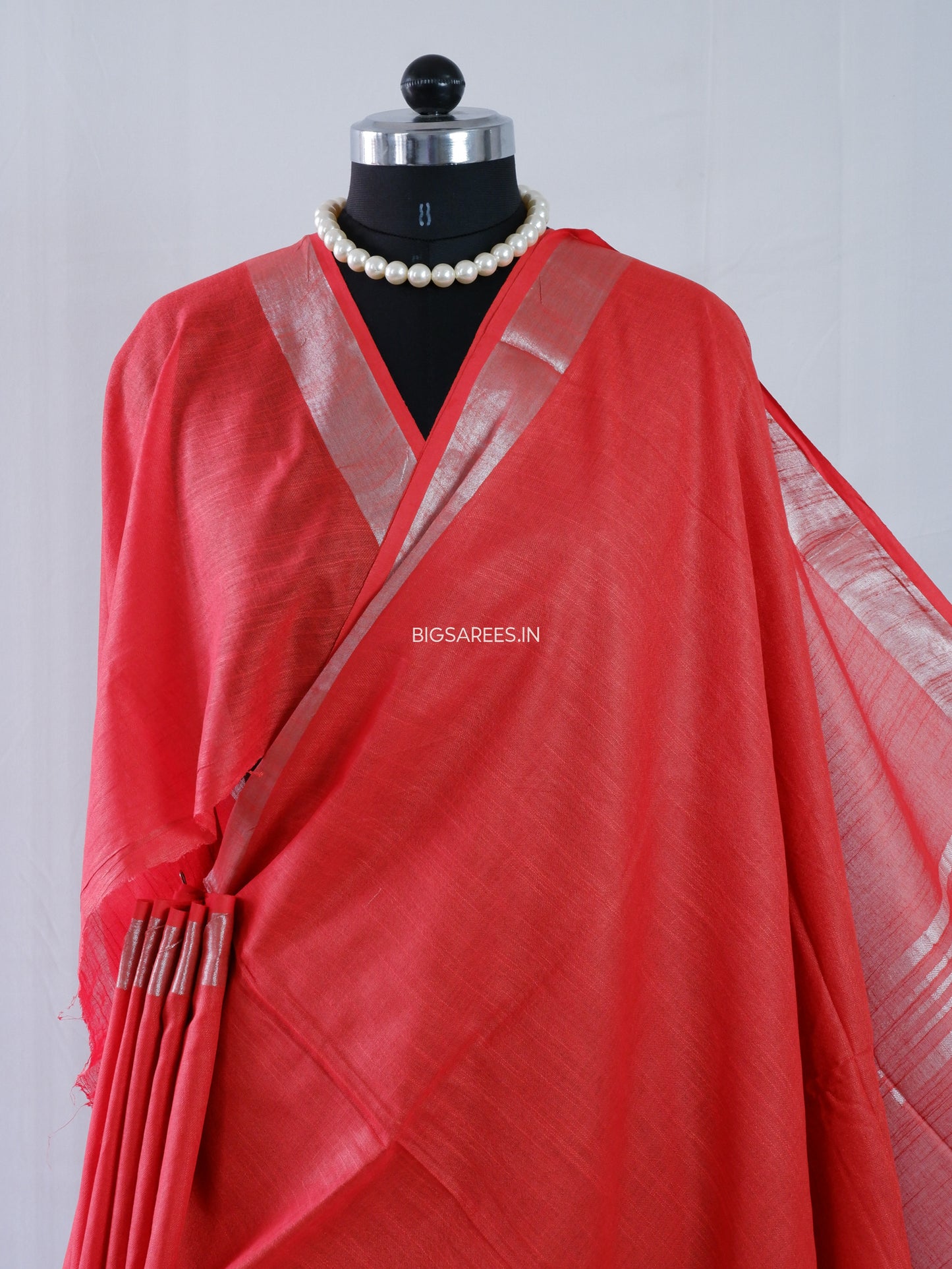 Cotton Linen Saree | Red