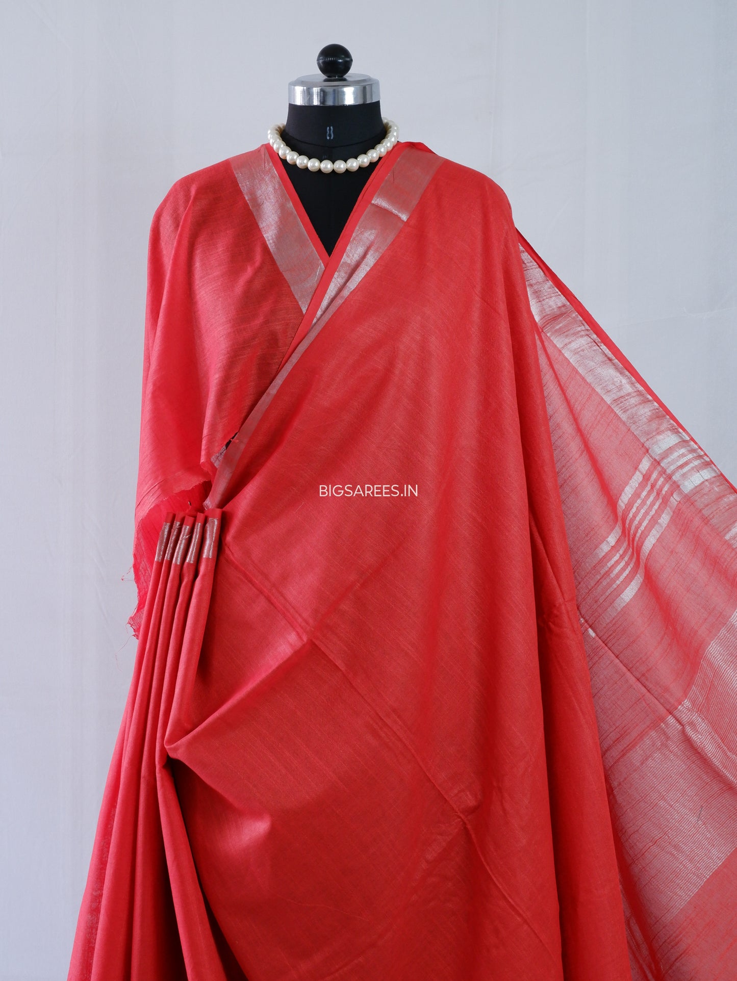 Cotton Linen Saree | Red