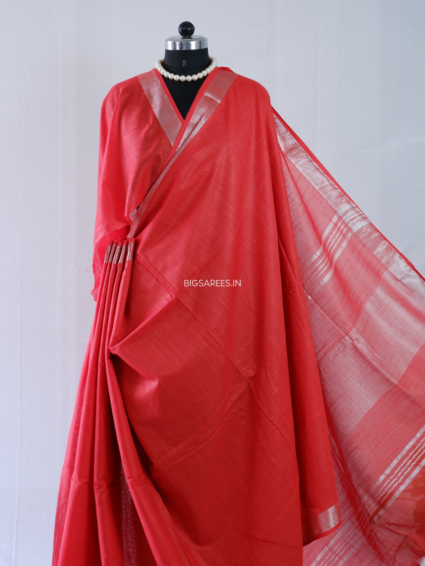 Cotton Linen Saree | Red
