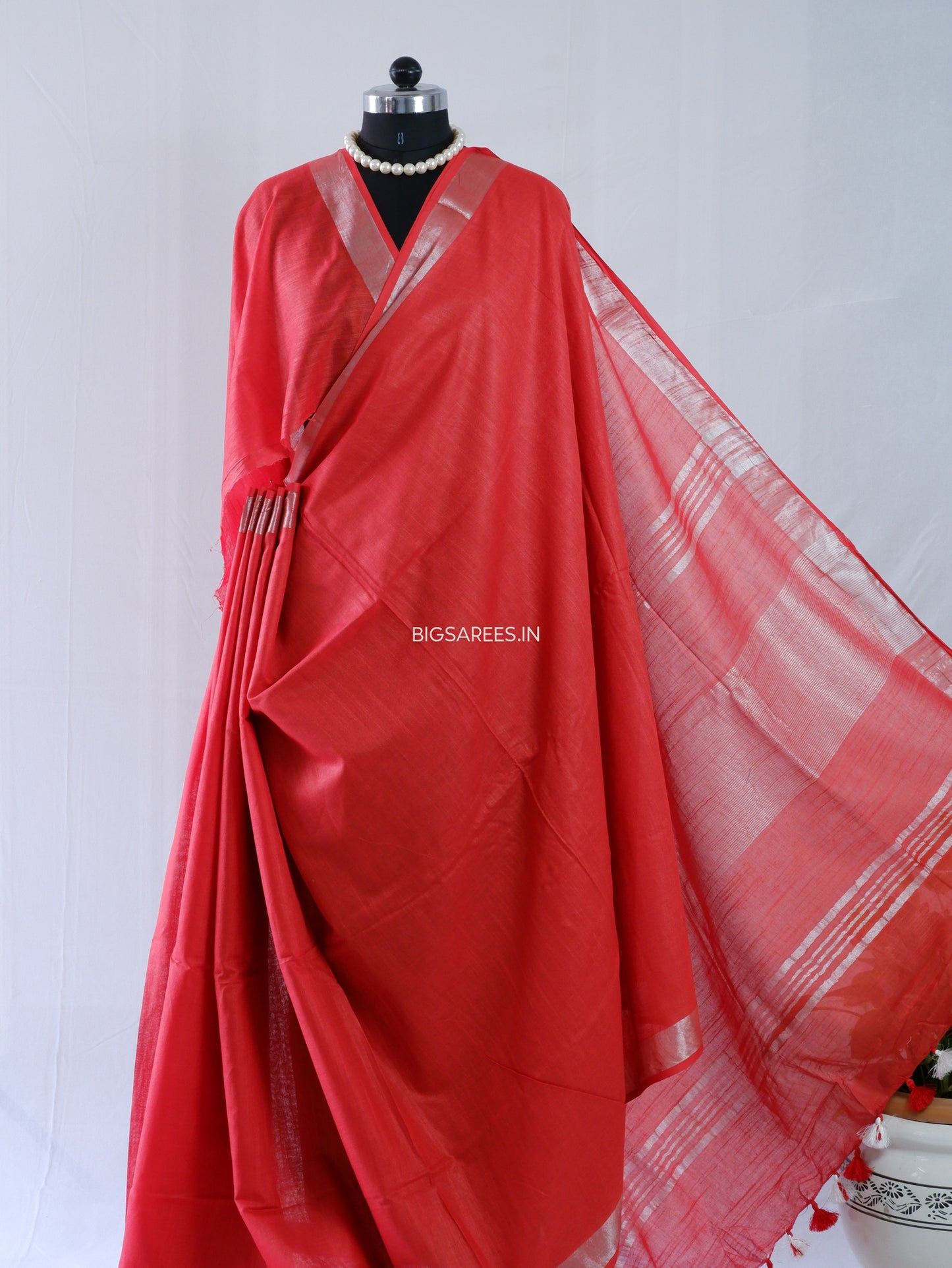 Cotton Linen Saree | Red