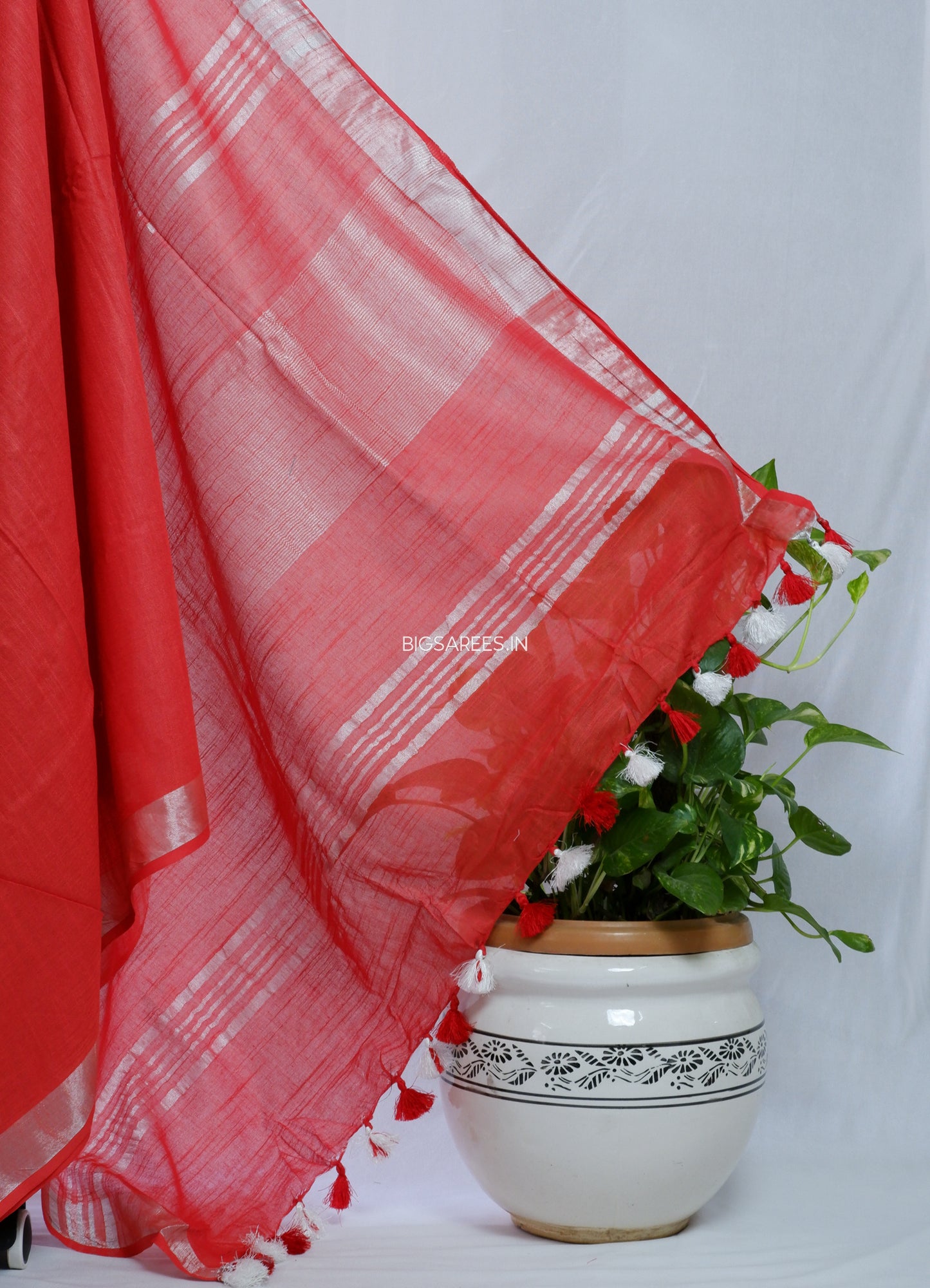 Cotton Linen Saree | Red