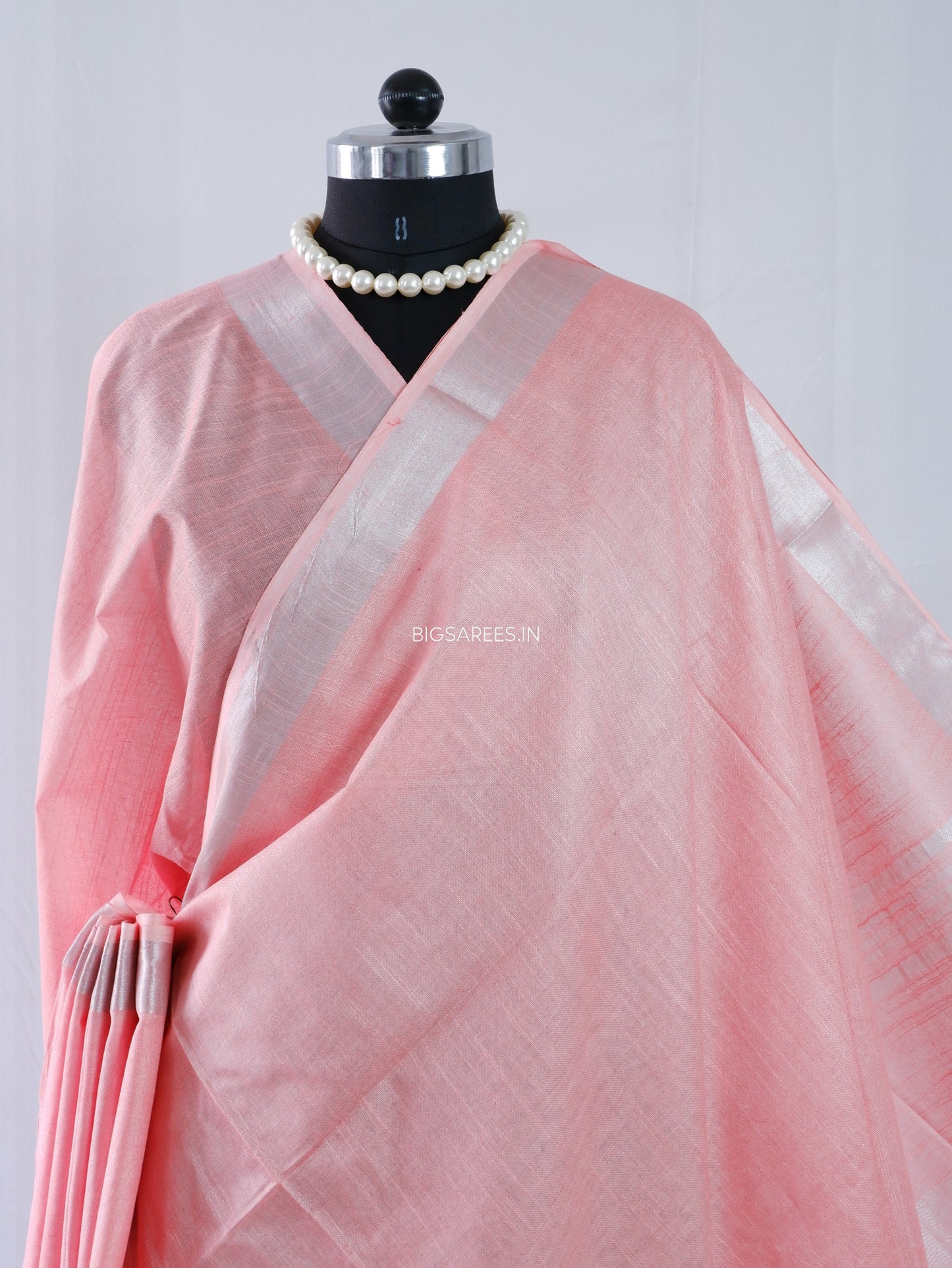 Cotton Linen Saree | Peach pink
