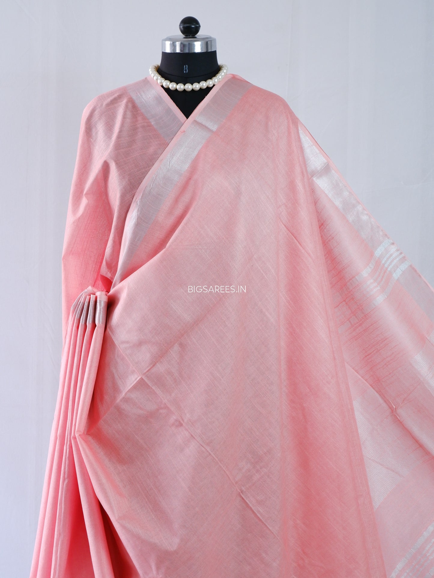 Cotton Linen Saree | Peach pink