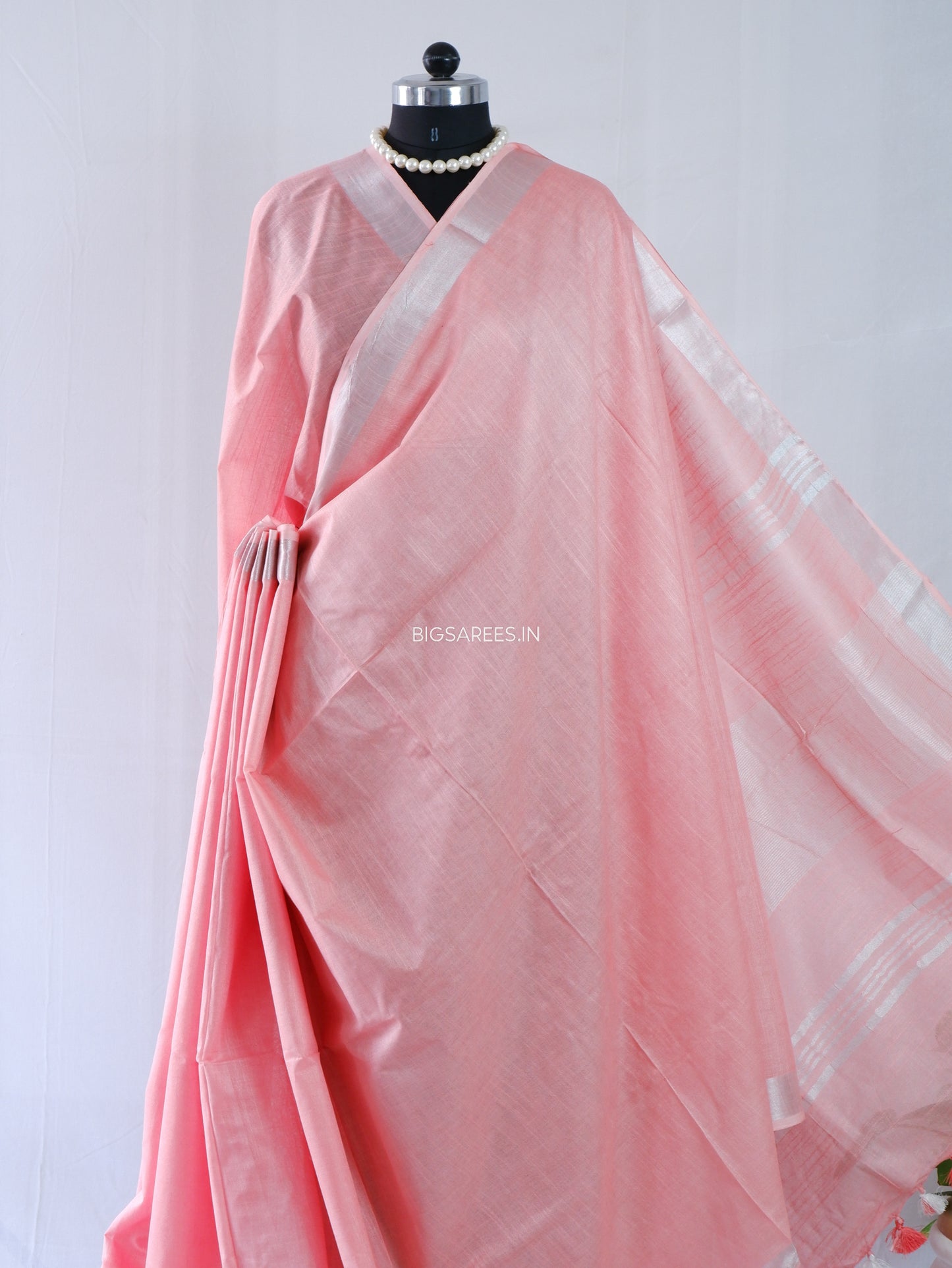 Cotton Linen Saree | Peach pink