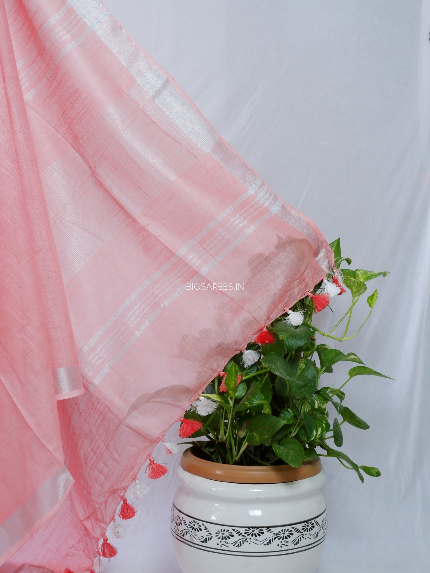 Cotton Linen Saree | Peach pink