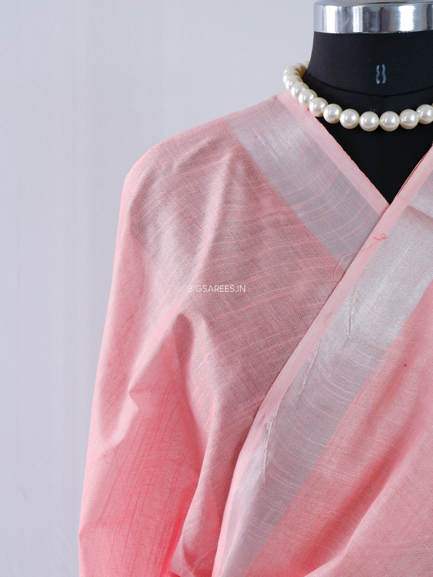 Cotton Linen Saree | Peach pink
