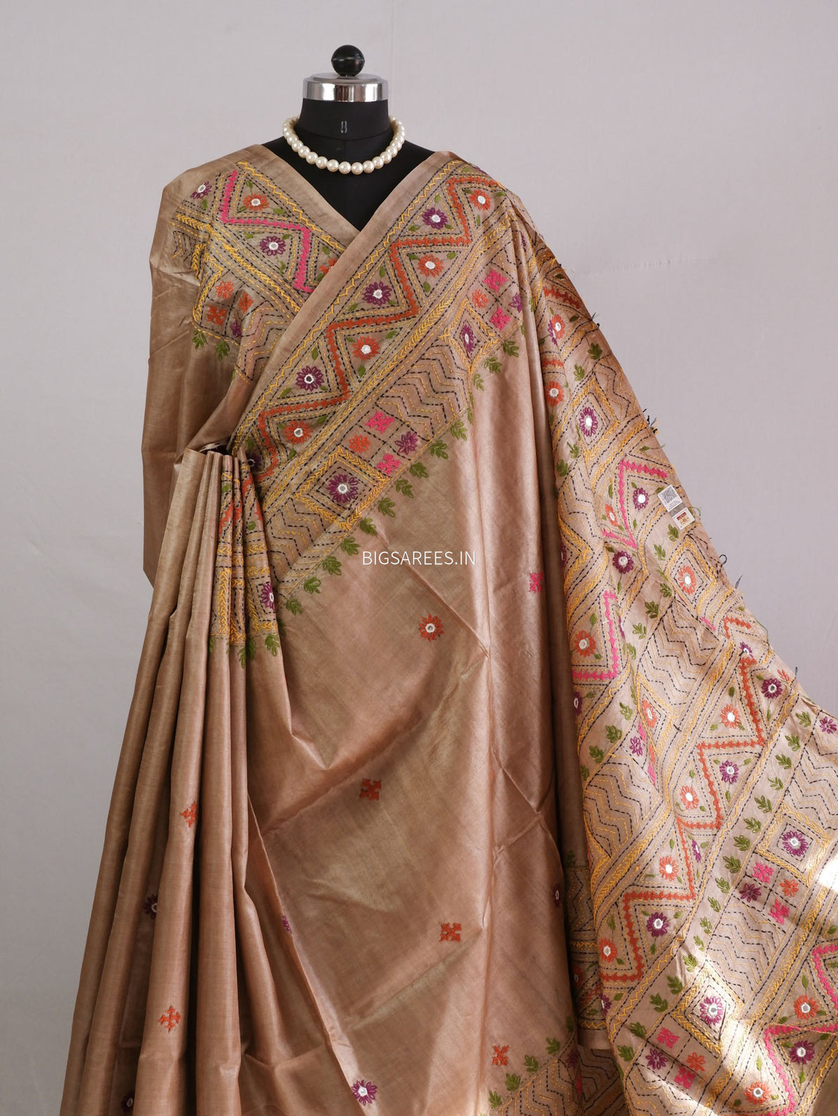 Lambani Hand-Embroidered Saree | Gachi by Gachi Tassar Silk | Brown