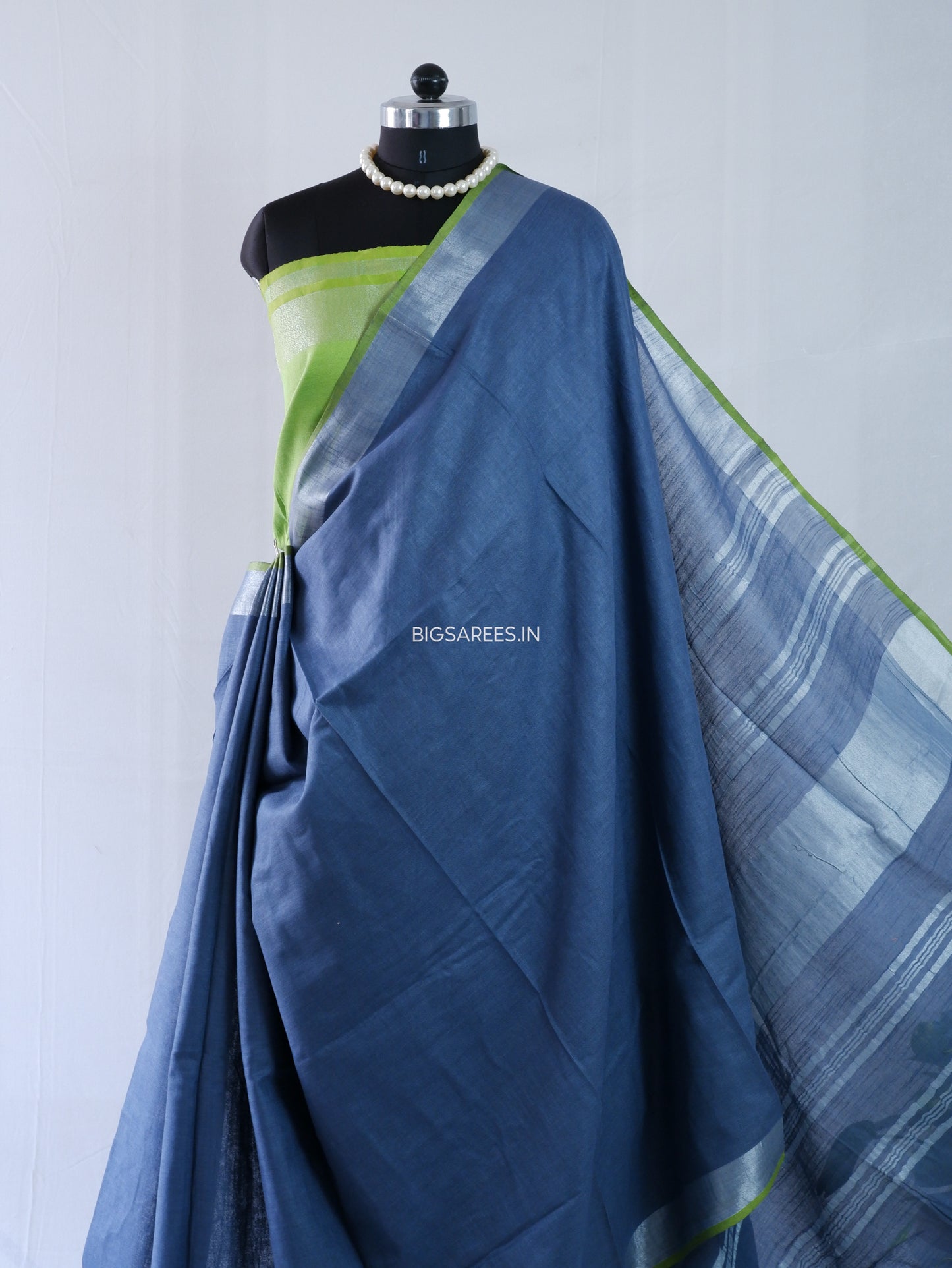 Cotton Linen Saree | Dark Grey