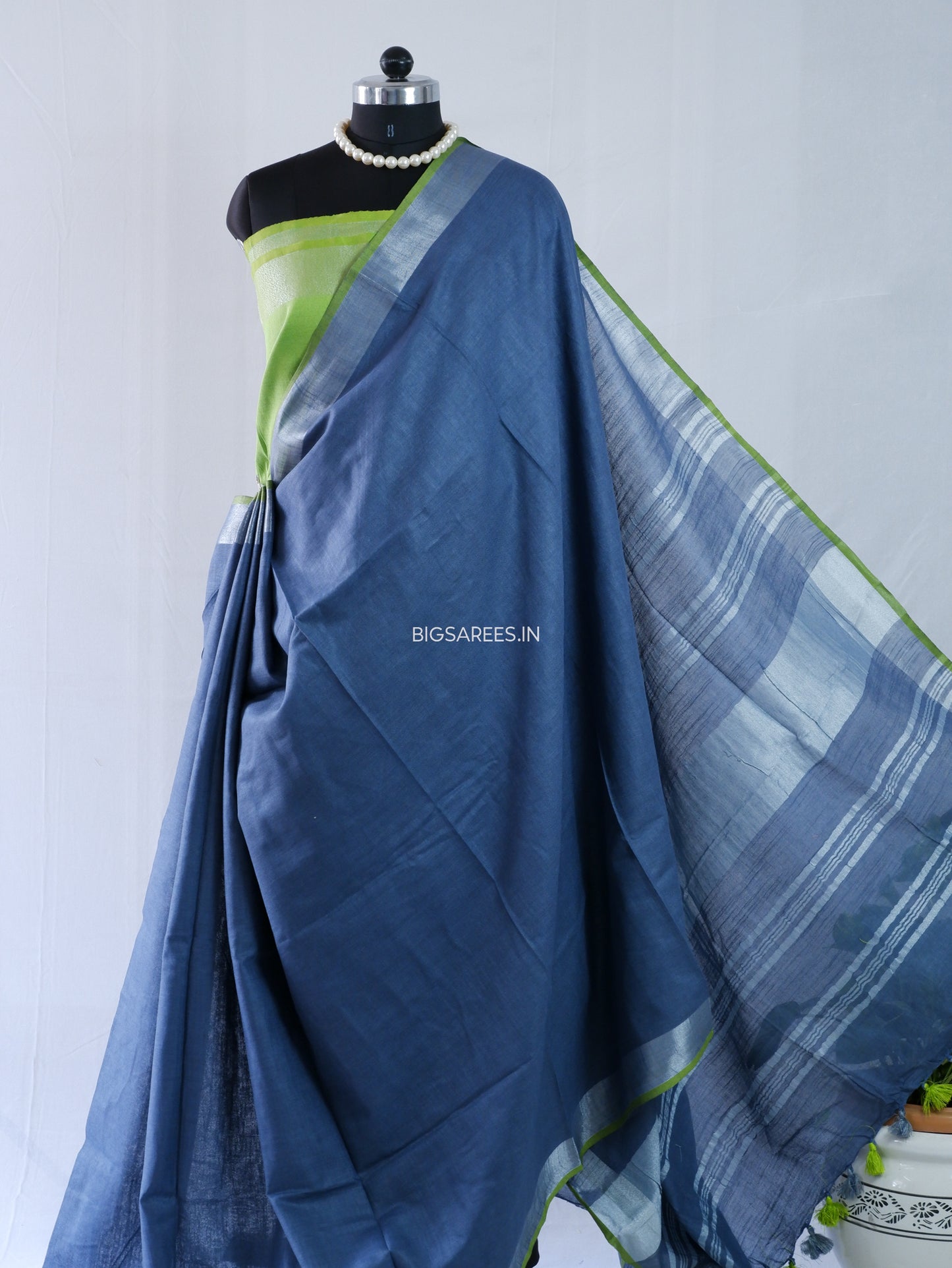 Cotton Linen Saree | Dark Grey