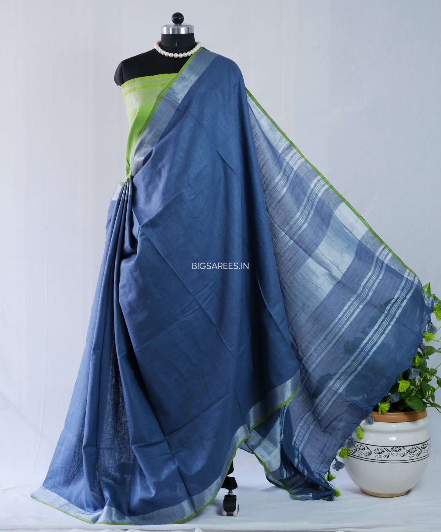 Cotton Linen Saree | Dark Grey