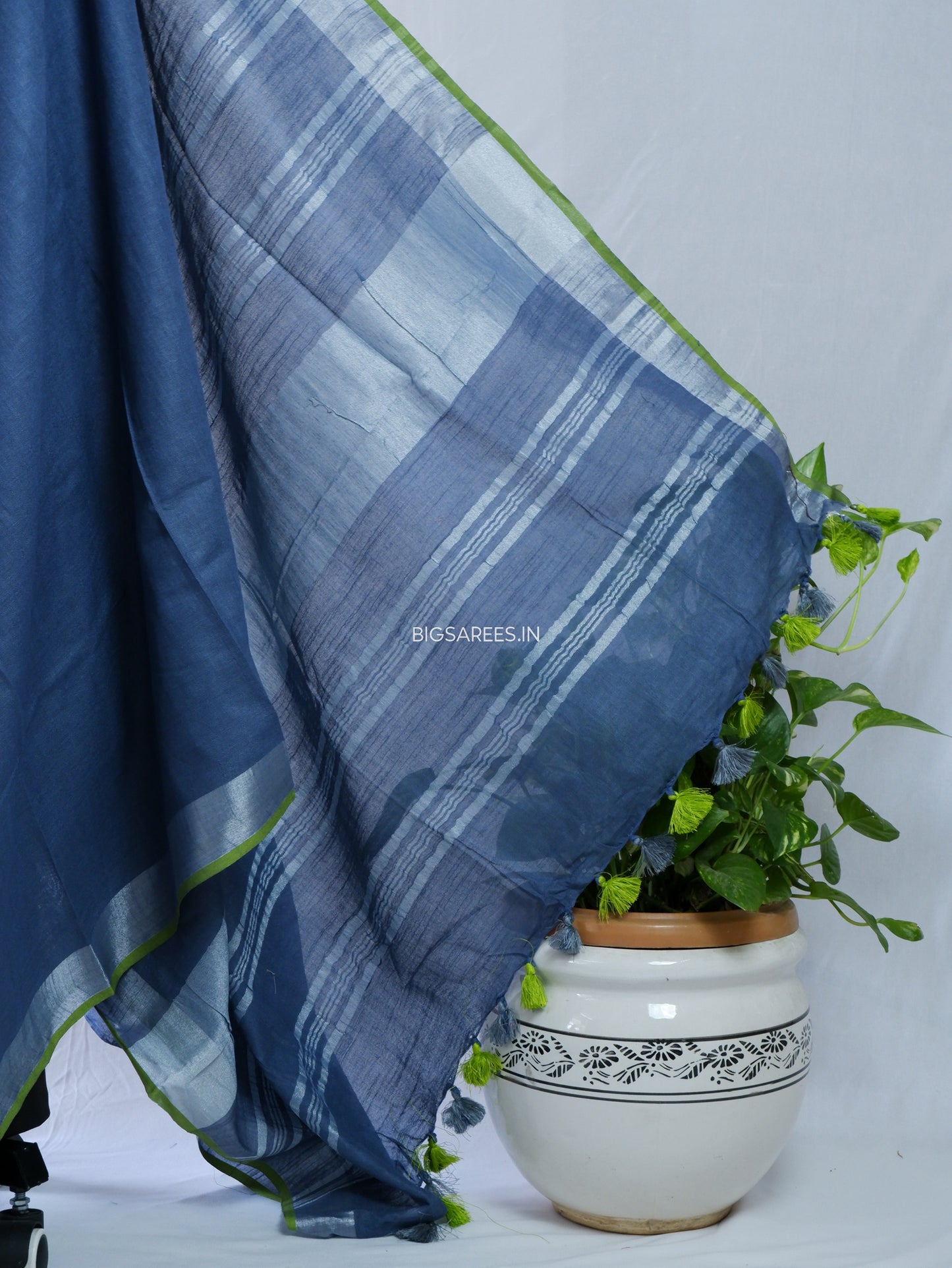 Cotton Linen Saree | Dark Grey