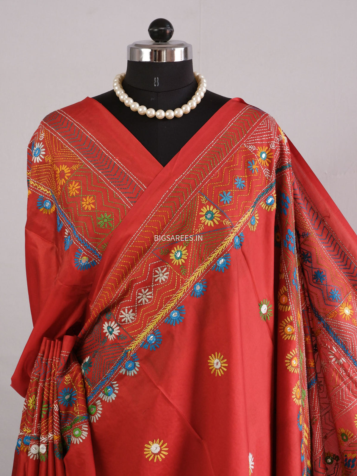 Lambani Hand-Embroidered Saree | Art Silk | Red