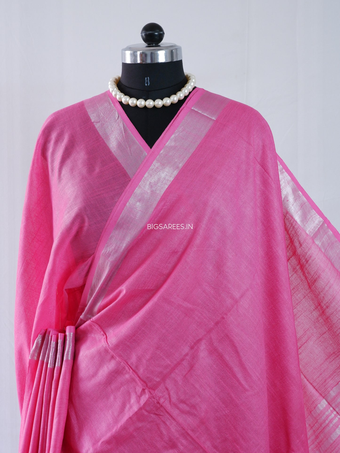 Cotton Linen Saree | Dark Pink