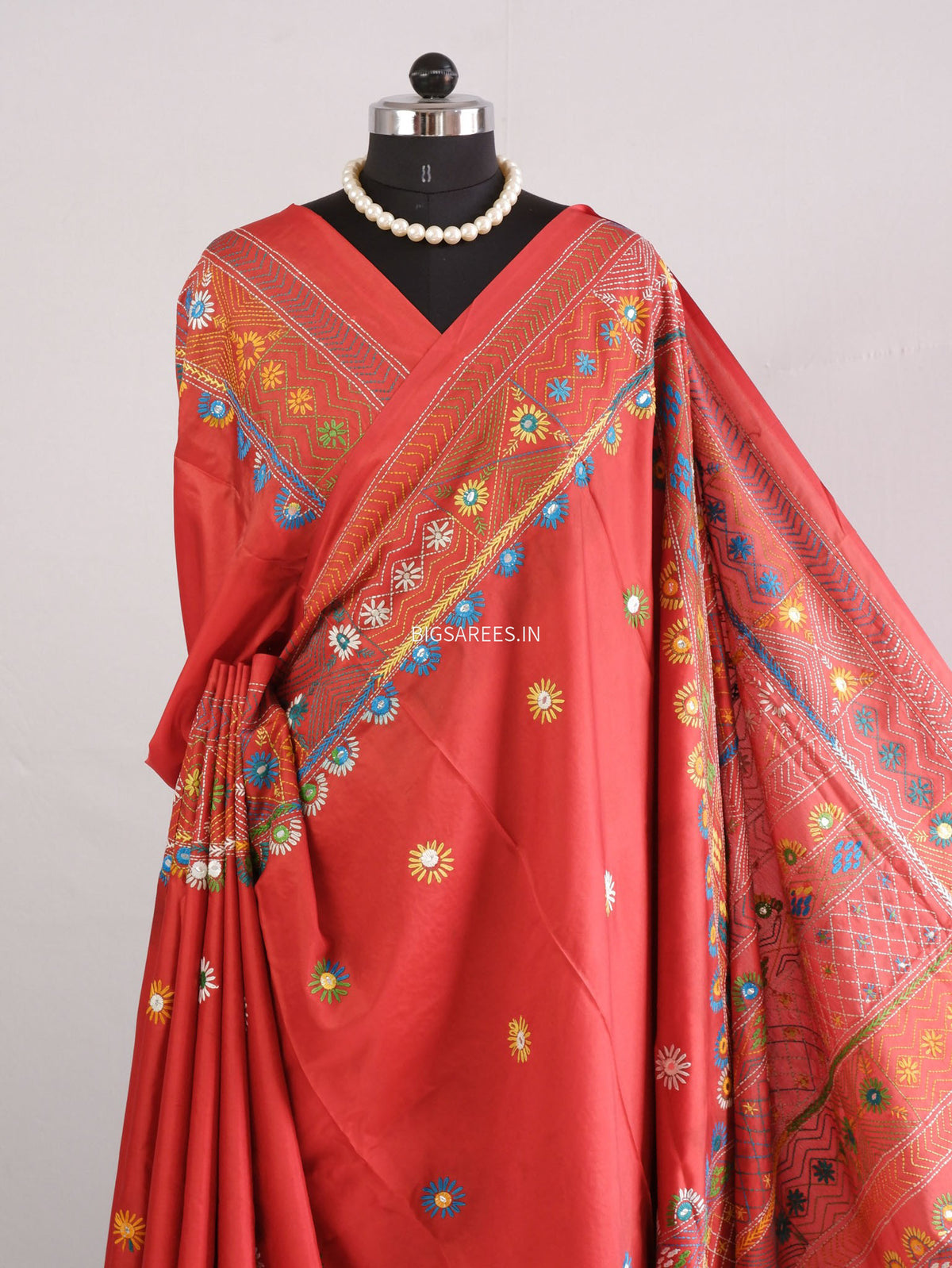 Lambani Hand-Embroidered Saree | Art Silk | Red