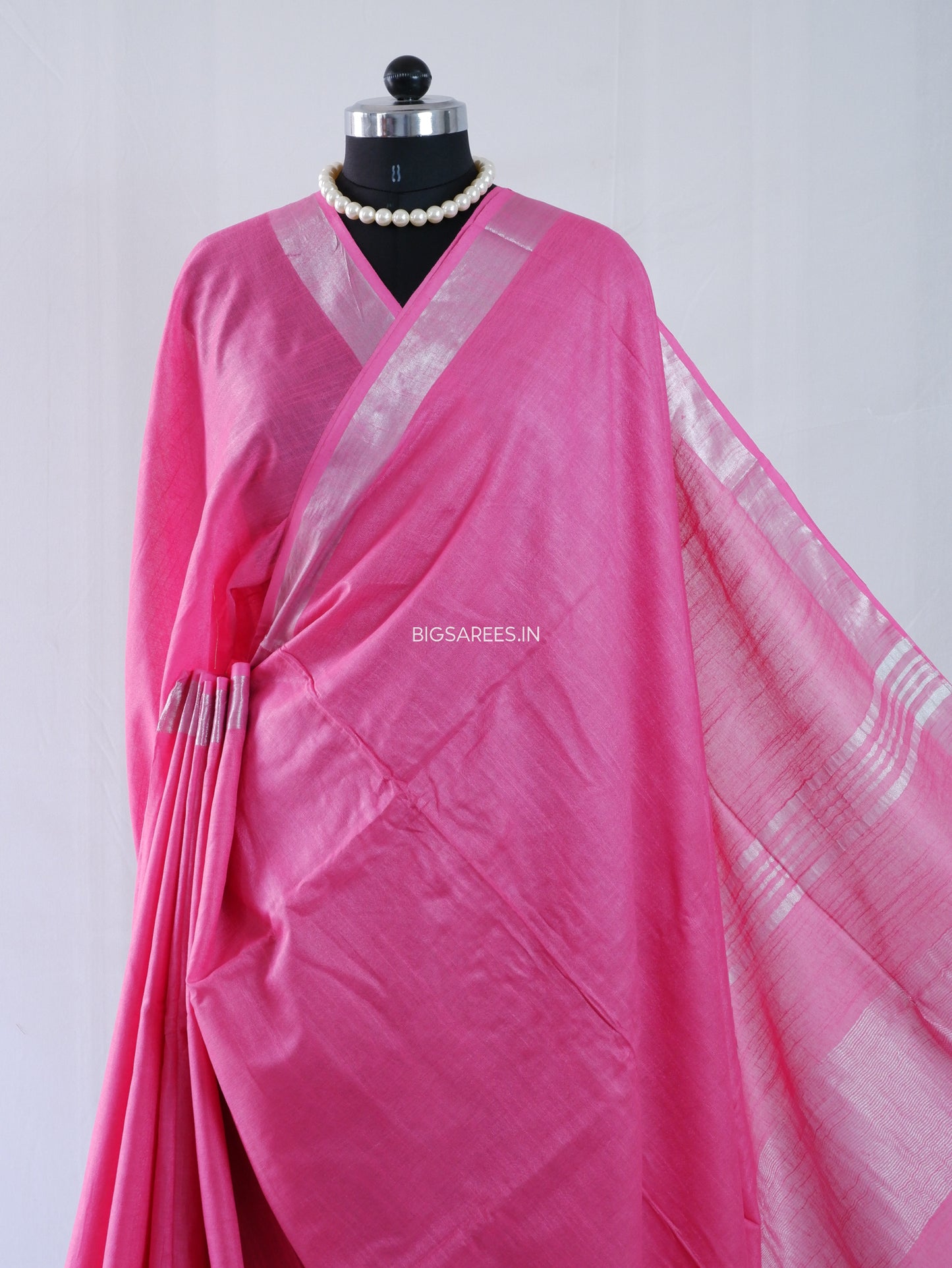 Cotton Linen Saree | Dark Pink