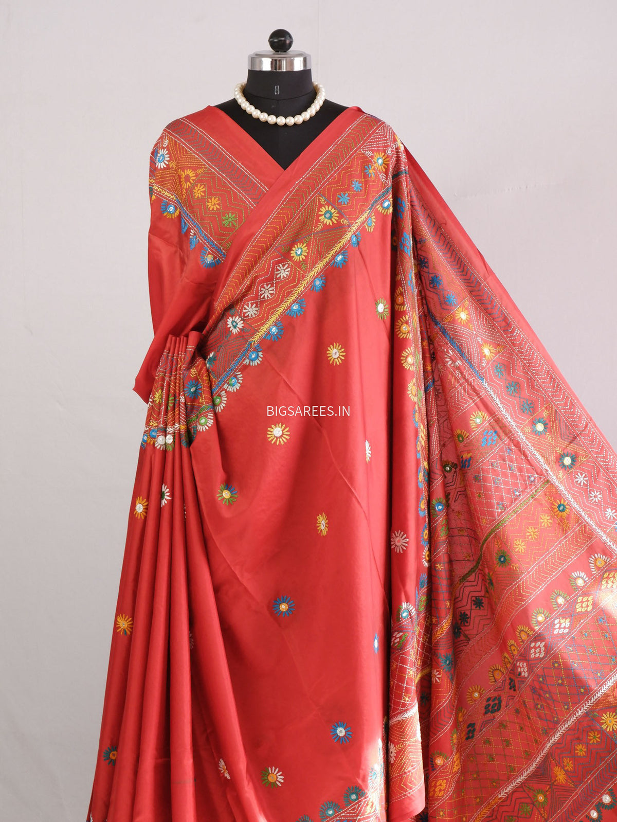 Lambani Hand-Embroidered Saree | Art Silk | Red