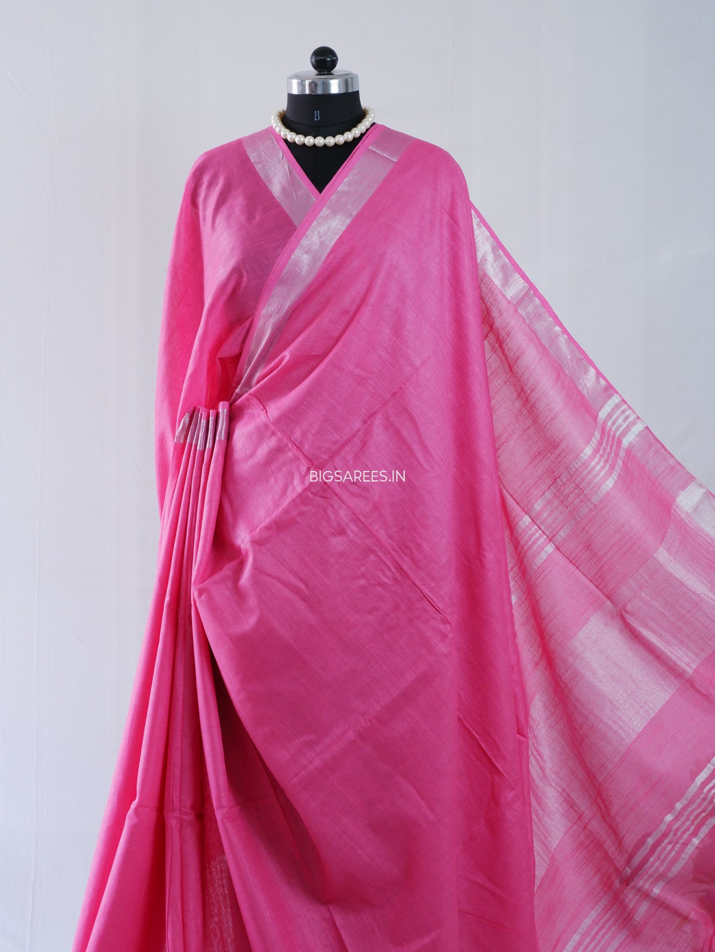 Cotton Linen Saree | Dark Pink