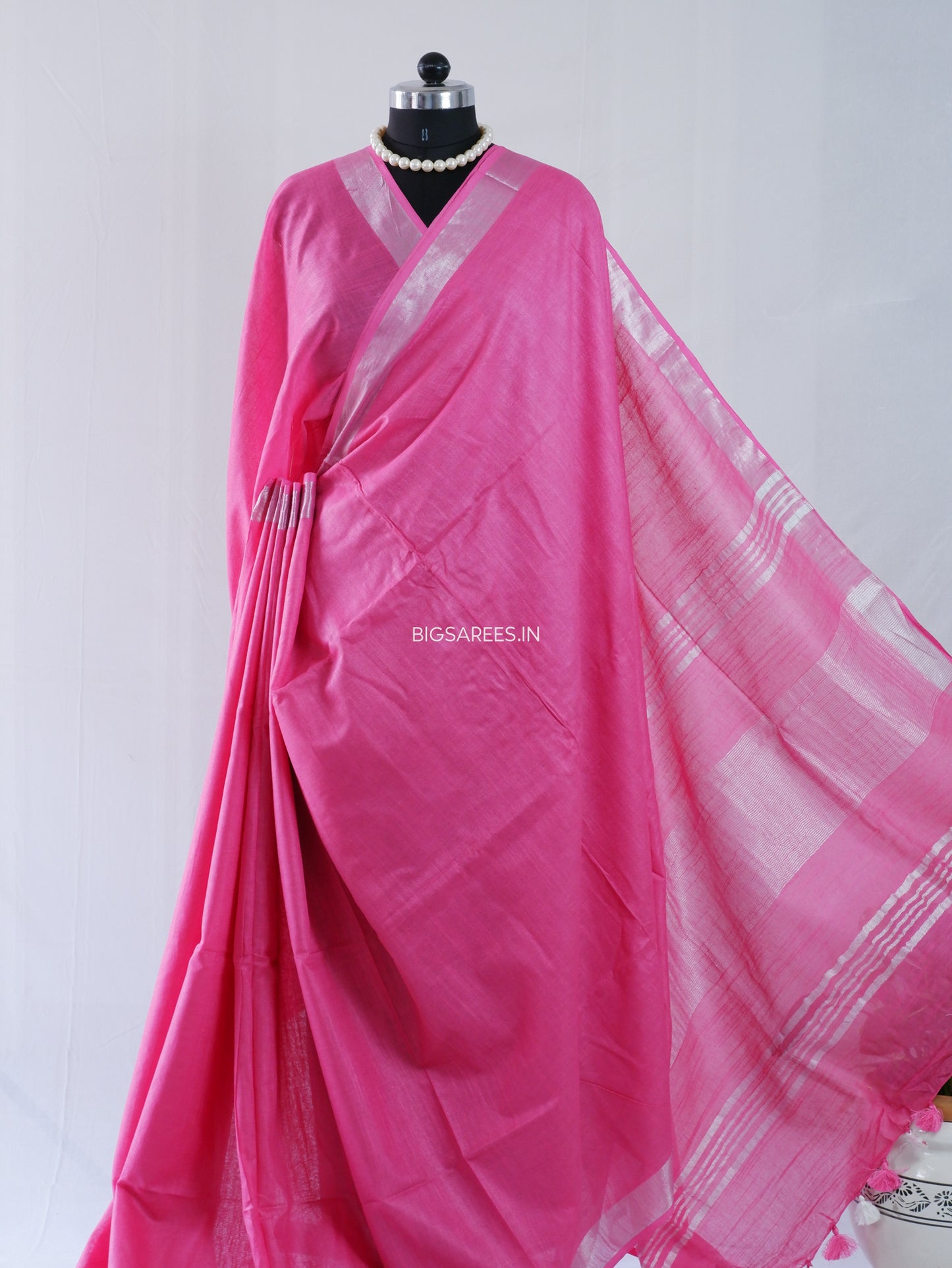 Cotton Linen Saree | Dark Pink