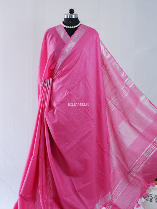 Cotton Linen Saree | Dark Pink