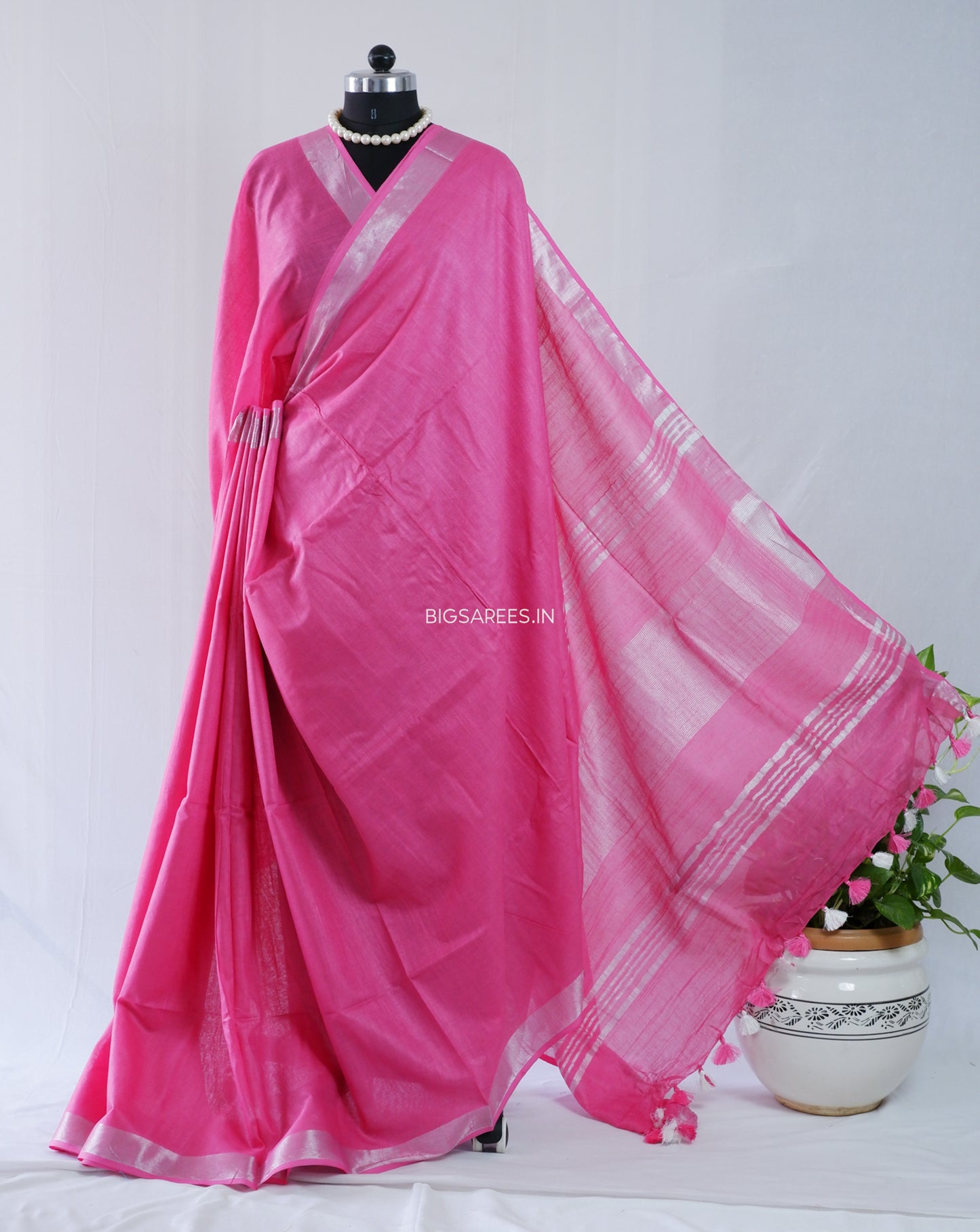 Cotton Linen Saree | Dark Pink