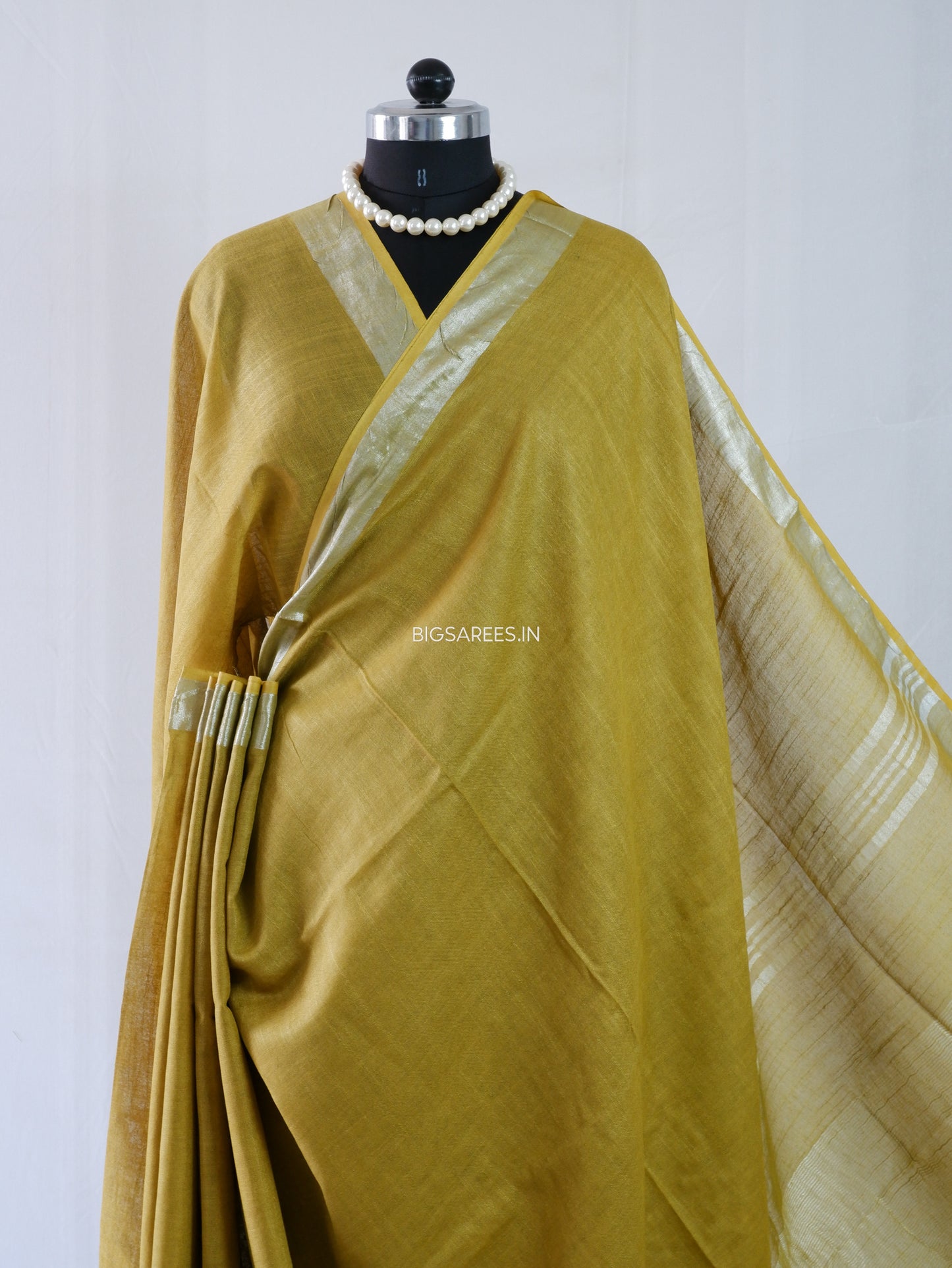 Cotton Linen Saree | Moss Green